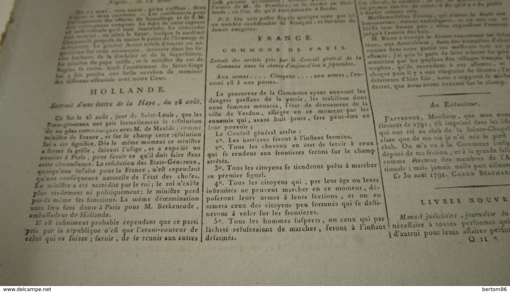 POLOGNE - POLONAIS FIERS DANS LE MALHEUR // - COMMUNE DE PARIS " AUX ARMES CITOYENS " -  ( GAZETTE NATIONALE DE 1792.) - Zeitungen - Vor 1800