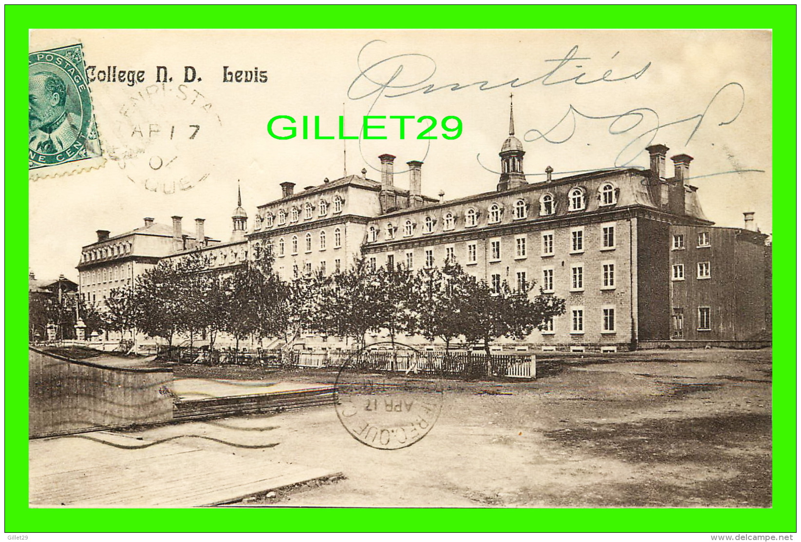 LEVIS, QUÉBEC -  COLLÈGE NOTRE-DAME - CIRCULÉE EN 1908 - ILLUSTRATED POST CARD CO - - Levis