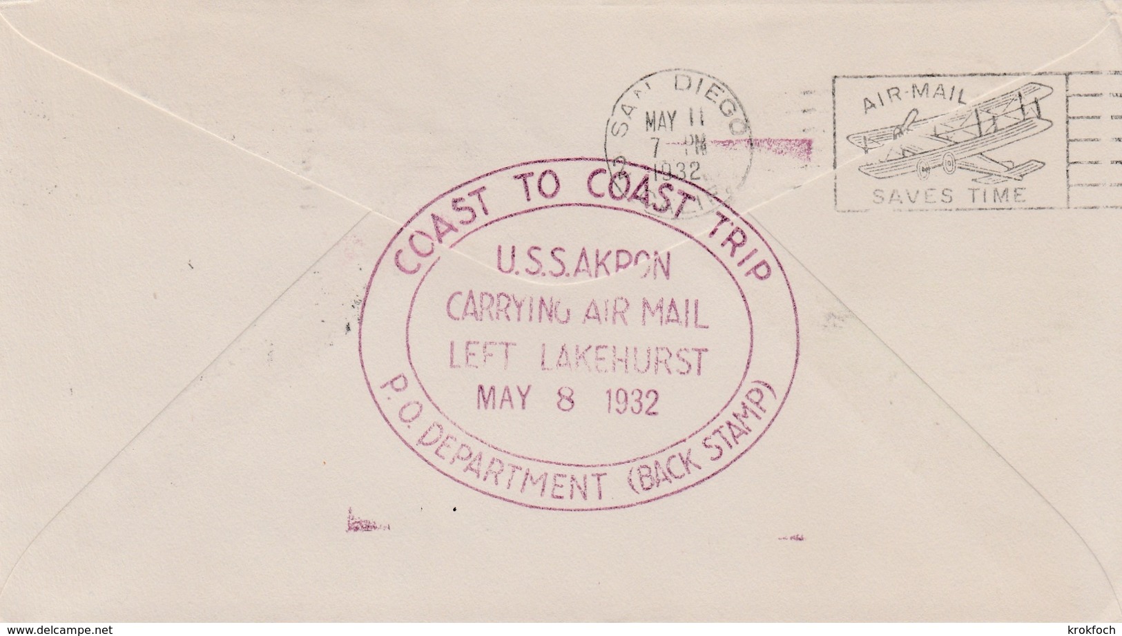 Zeppelin USS Akron 1932 - Lakehurst To Boston & San Diego - 2 Scans - US Navy - 1c. 1918-1940 Brieven