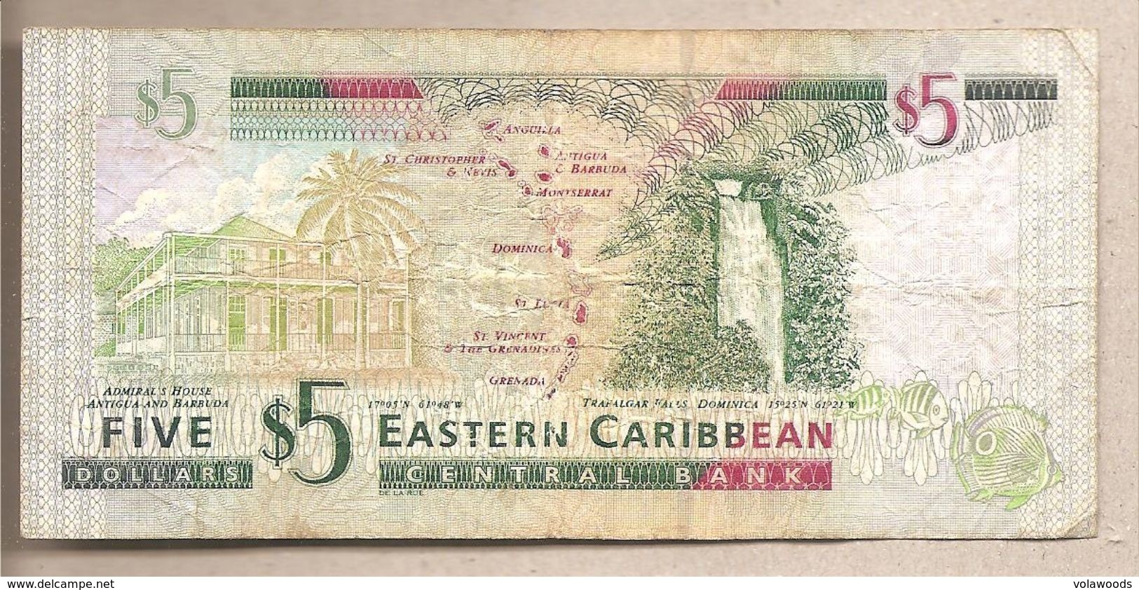 Caraibi Orientali Antigua - Banconota Circolata Da 5 Dollari - 2003 - Caraïbes Orientales