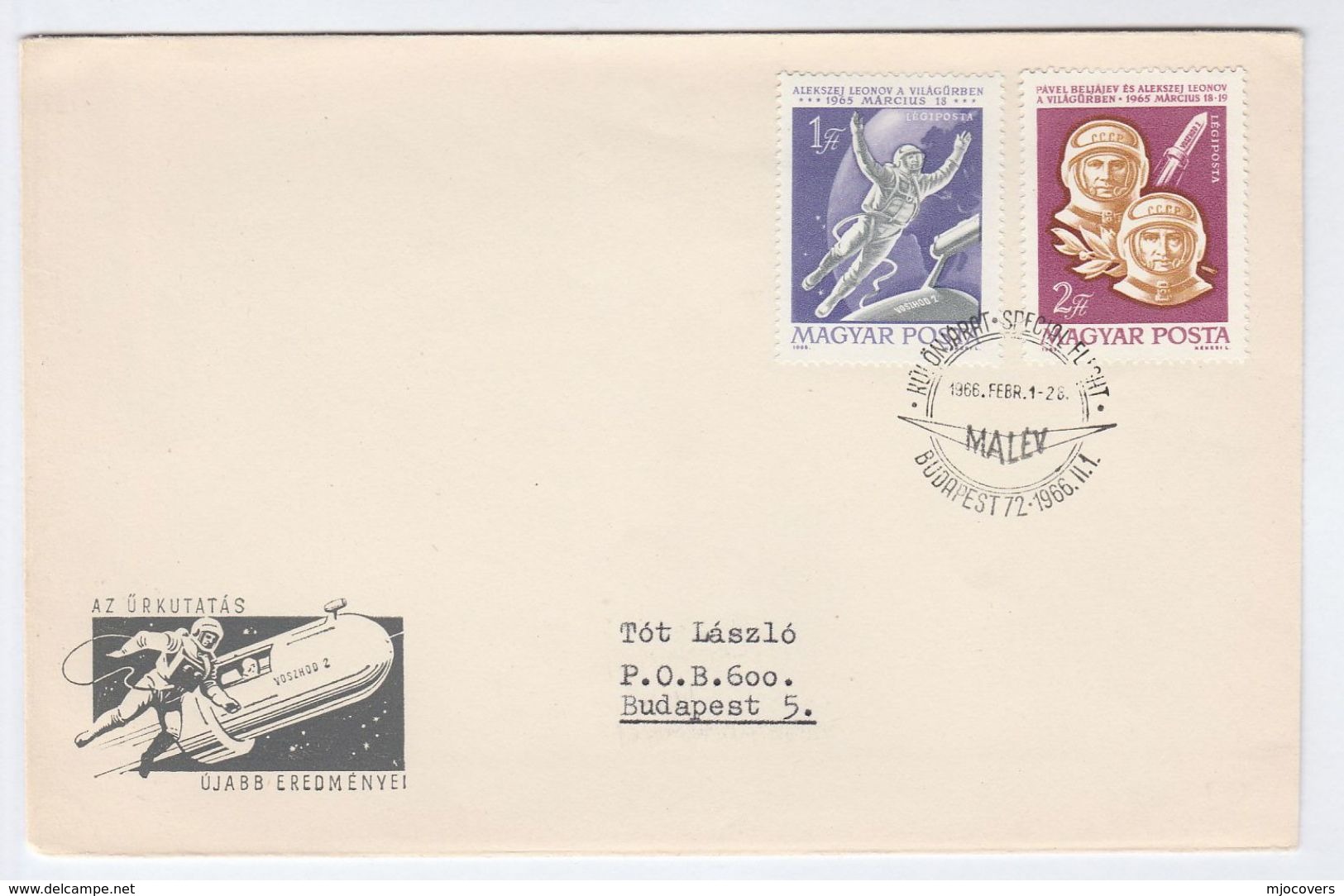 1966 HUNGARY MALEV Special FLIGHT COVER, SPACE  Stamps Aviation - Europe