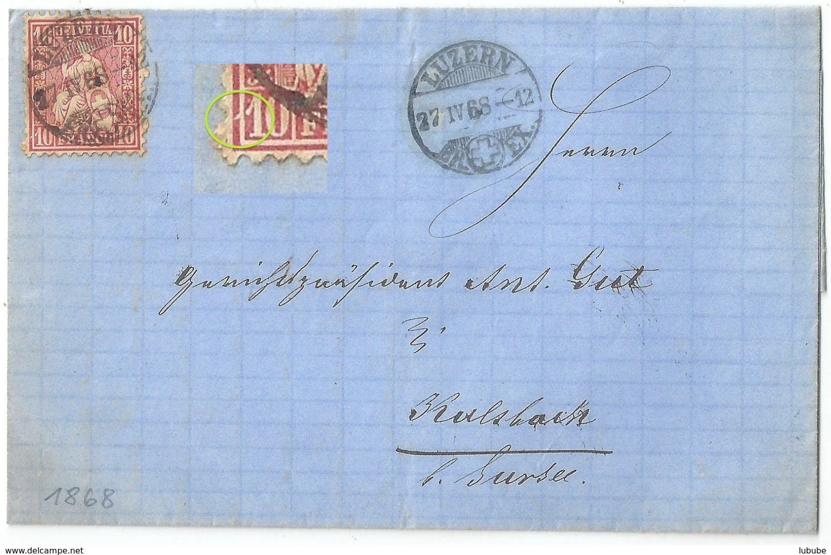 Faltbrief  Luzern - Kaltbach B.Sursee             1868 - Storia Postale