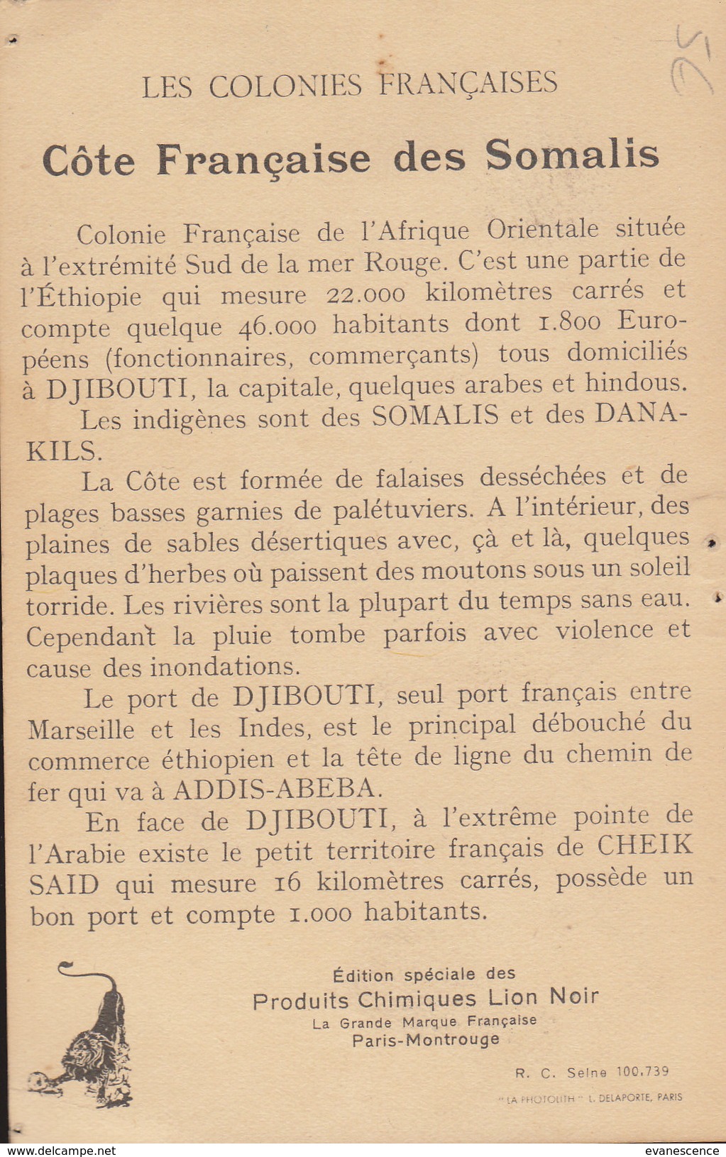 SOMALIE / COLONIES FRANCAISES    ///////    REF SEPT. 17  REF N° 3905 - Somalie