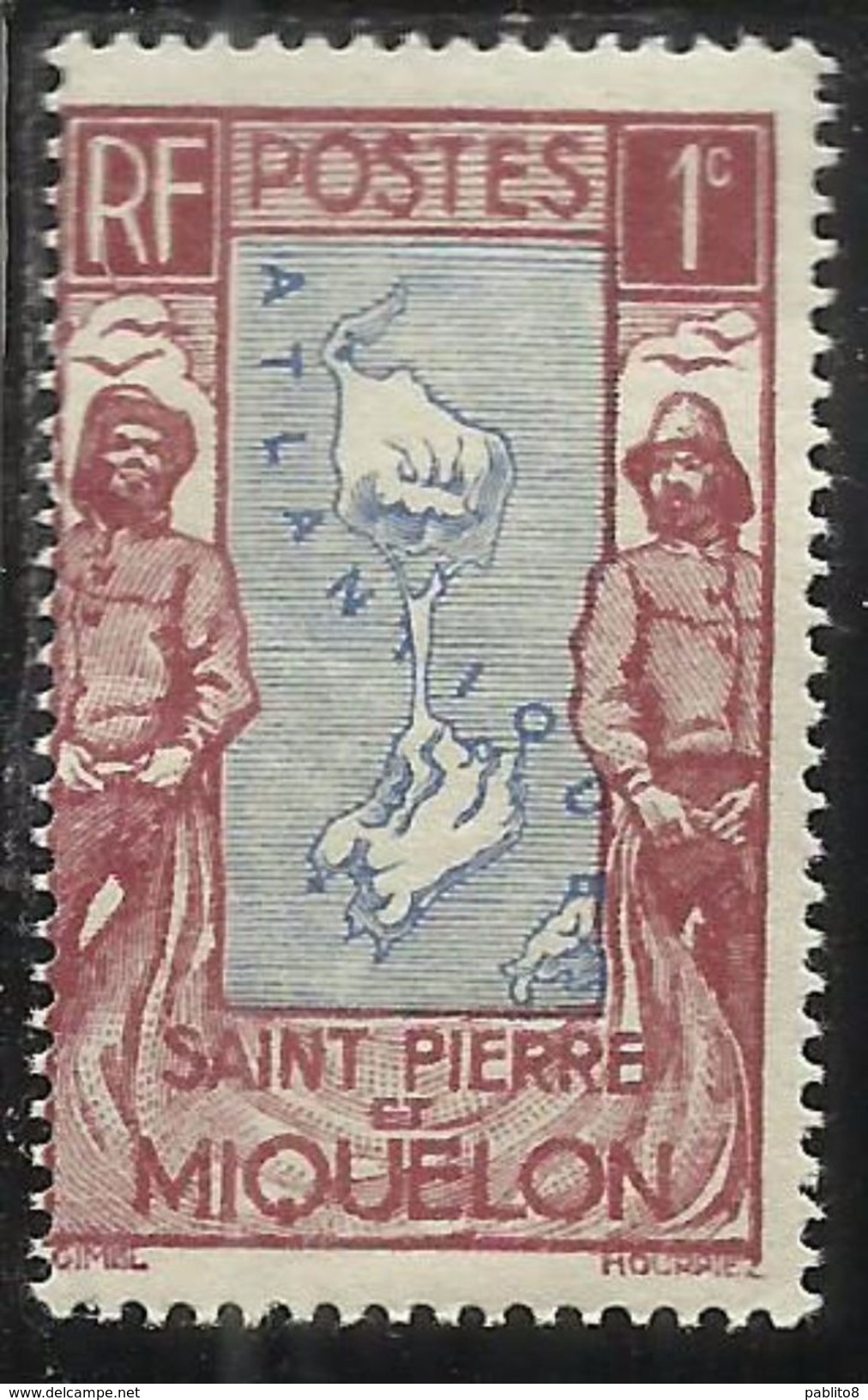 ST SAINT PIERRE AND ET MIQUELON 1932 1933 MAP AND  FISHERMAN CENT. 1 MLH - Unused Stamps