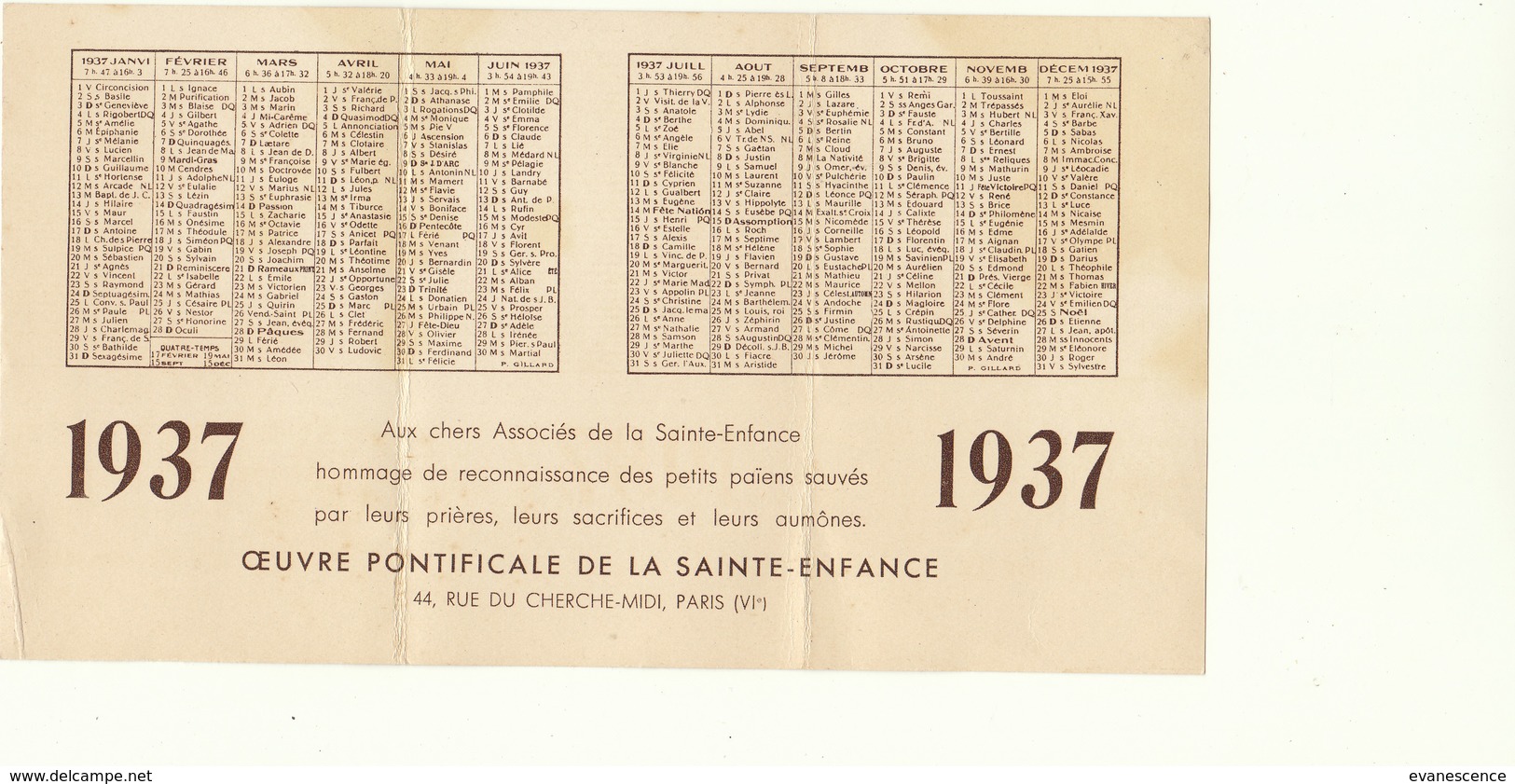 PETIT CALENDRIER 1937  ...INDES / LES SOEURS DE ST JOSEPH D ANNECY   ///////    REF SEPT. 17  REF N° 3913 - Petit Format : 1921-40