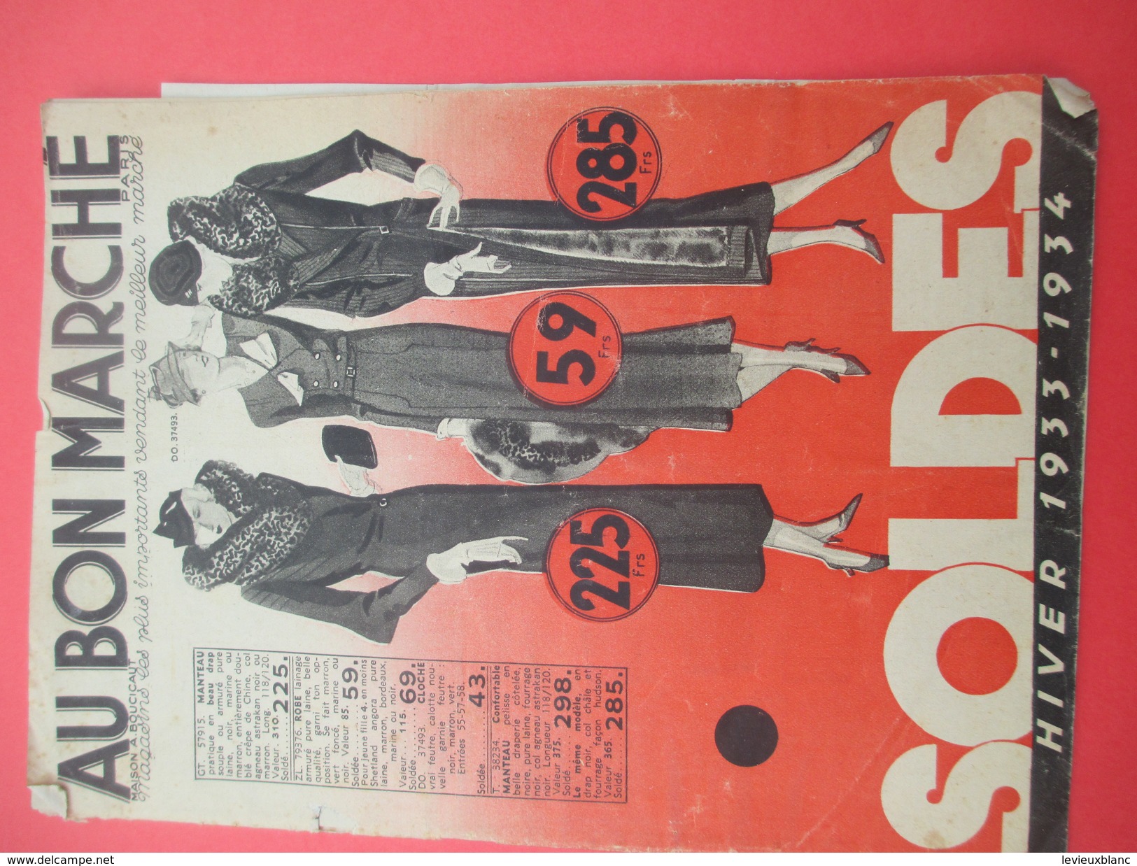 Catalogue Soldes/Mode/Hiver/Magasins Les Plus Importants/ Au Bon Marché/Maison A Boucicaut/ Desfossés/ 1933-34    CAT212 - Altri & Non Classificati