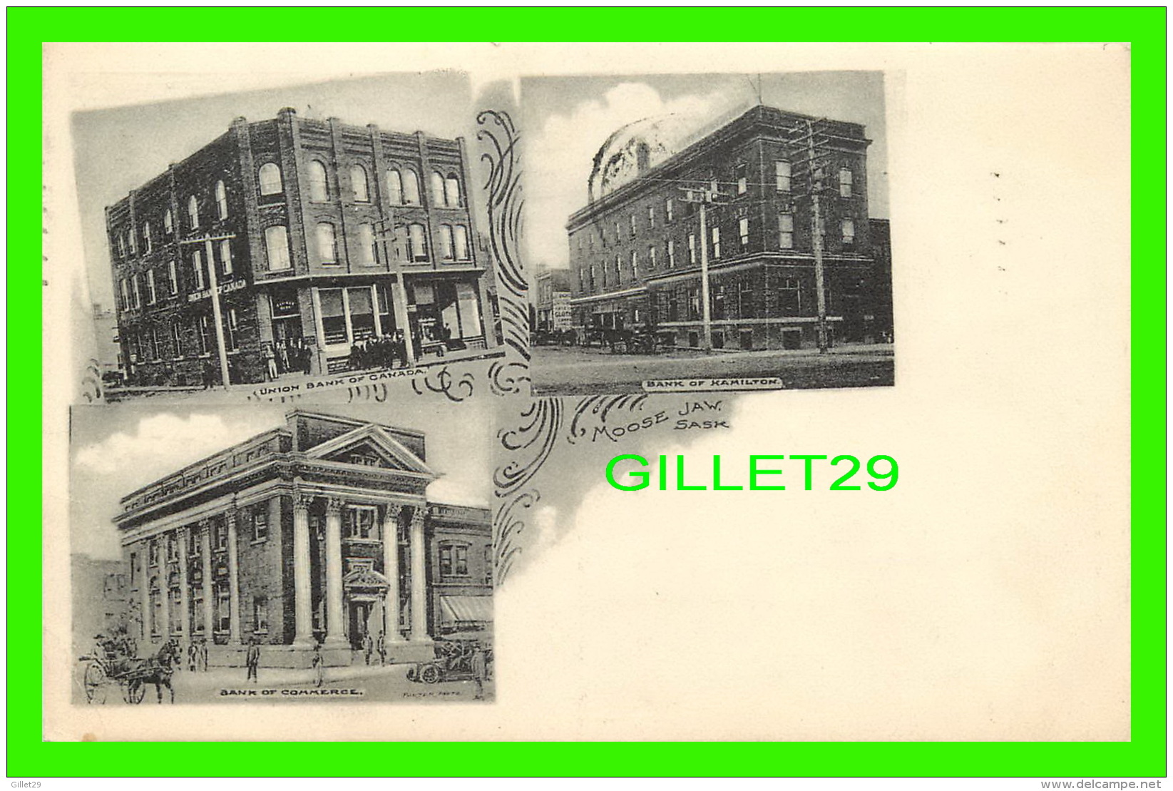 MOOSE JAW, SASKATCHEWAN - UNION BANK, BANK OF HAMILTON, BANK OF COMMERCE - TRAVEL IN 1907 - NIXON'S BOOL STORE - - Autres & Non Classés