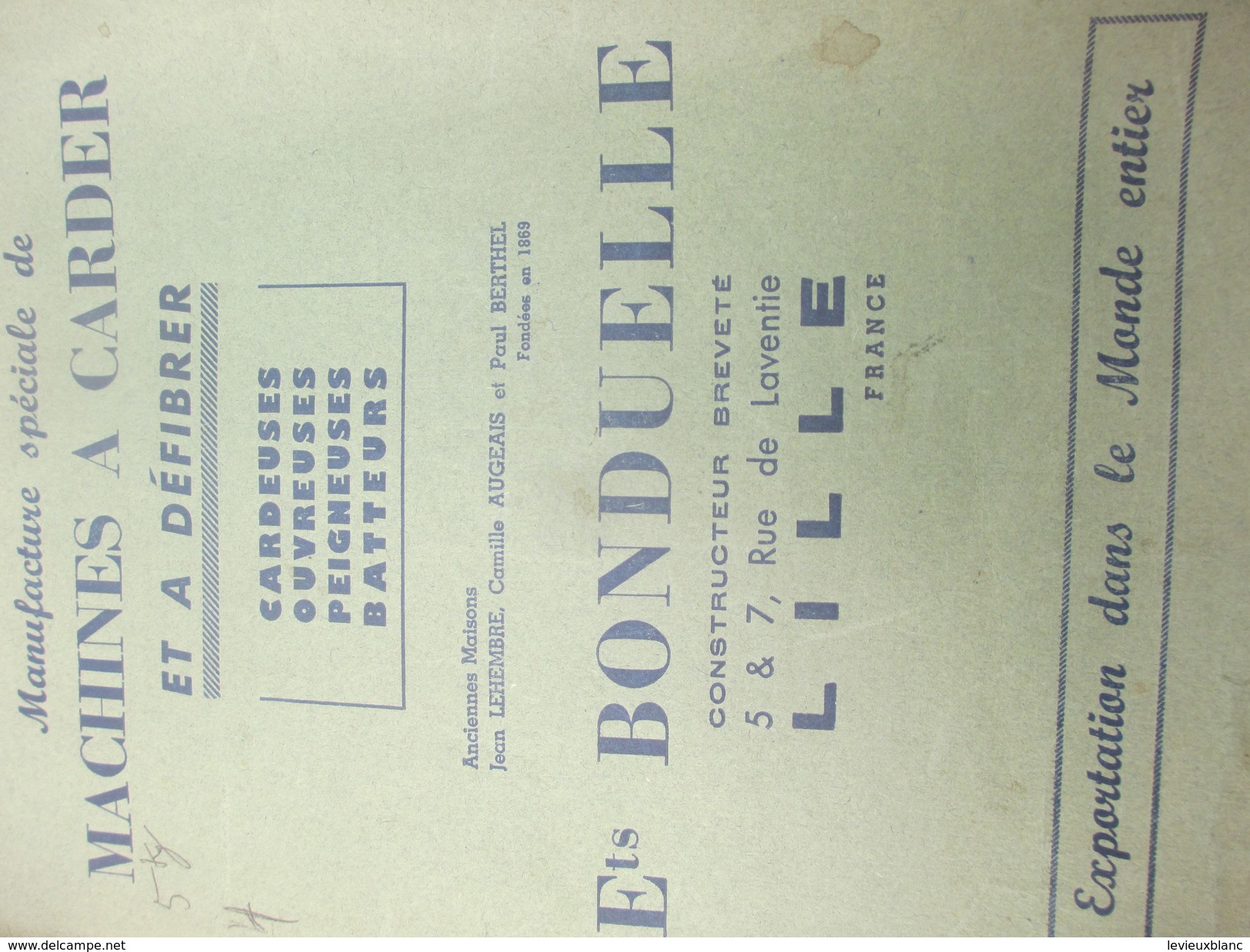 Catalogue / Manufacture De Machines à Carder/ Ets Bonduelle / Constructeur/ Rue Laventie / LILLE/ 1959         CAT214 - Autres & Non Classés