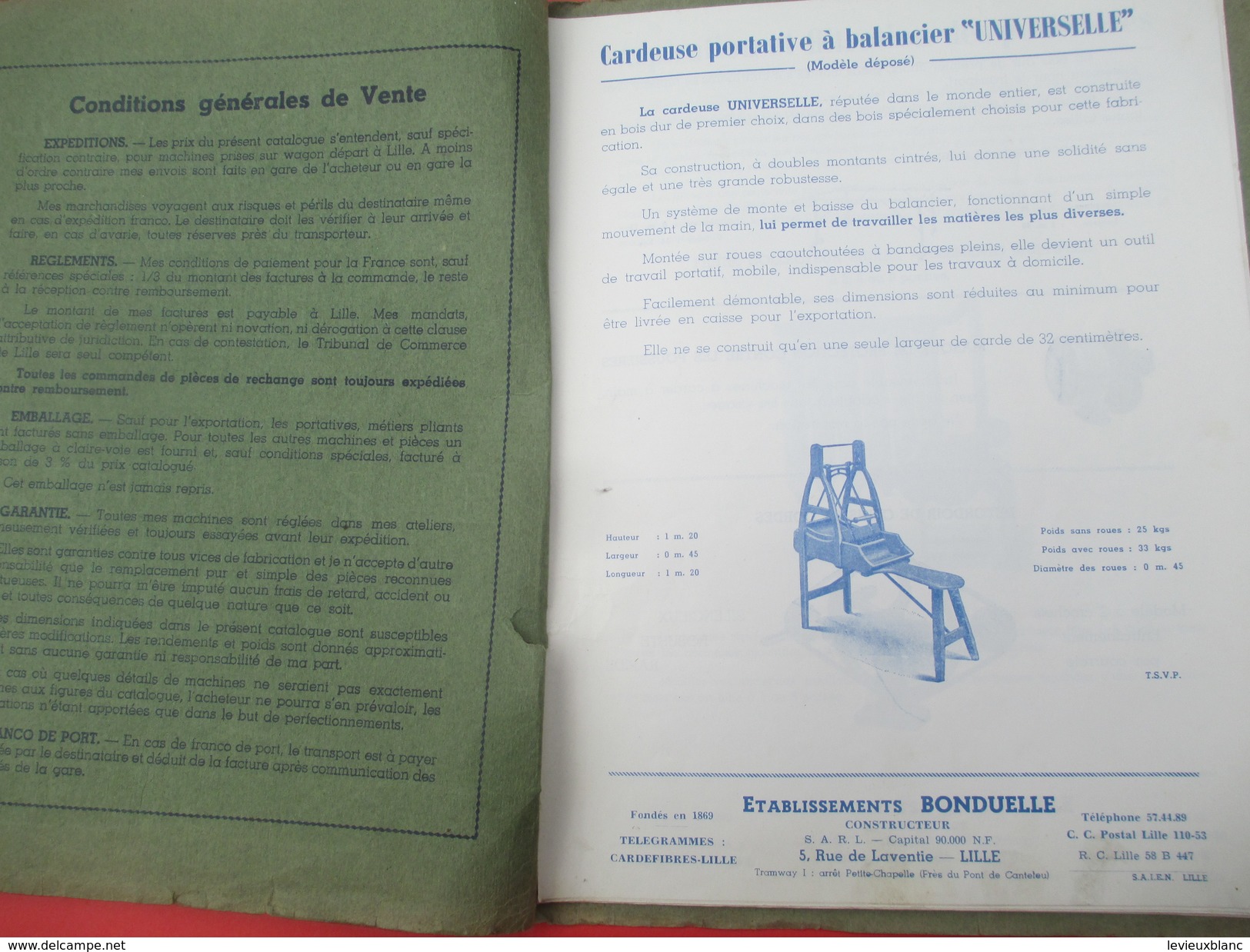 Catalogue / Manufacture De Machines à Carder/ Ets Bonduelle / Constructeur/ Rue Laventie / LILLE/ 1959         CAT214 - Autres & Non Classés