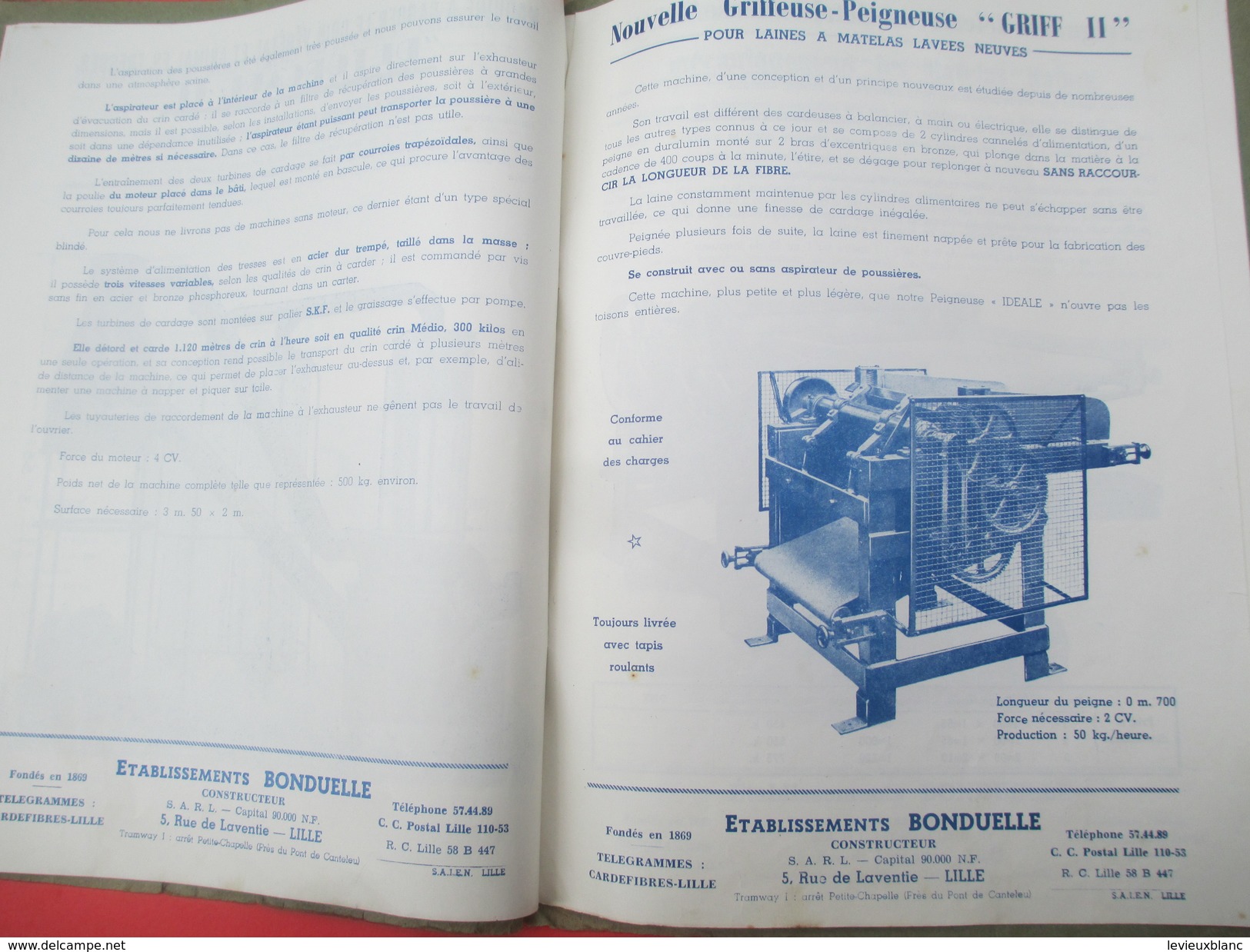 Catalogue / Manufacture de Machines à Carder/ Ets Bonduelle / Constructeur/ Rue Laventie / LILLE/ 1959         CAT214