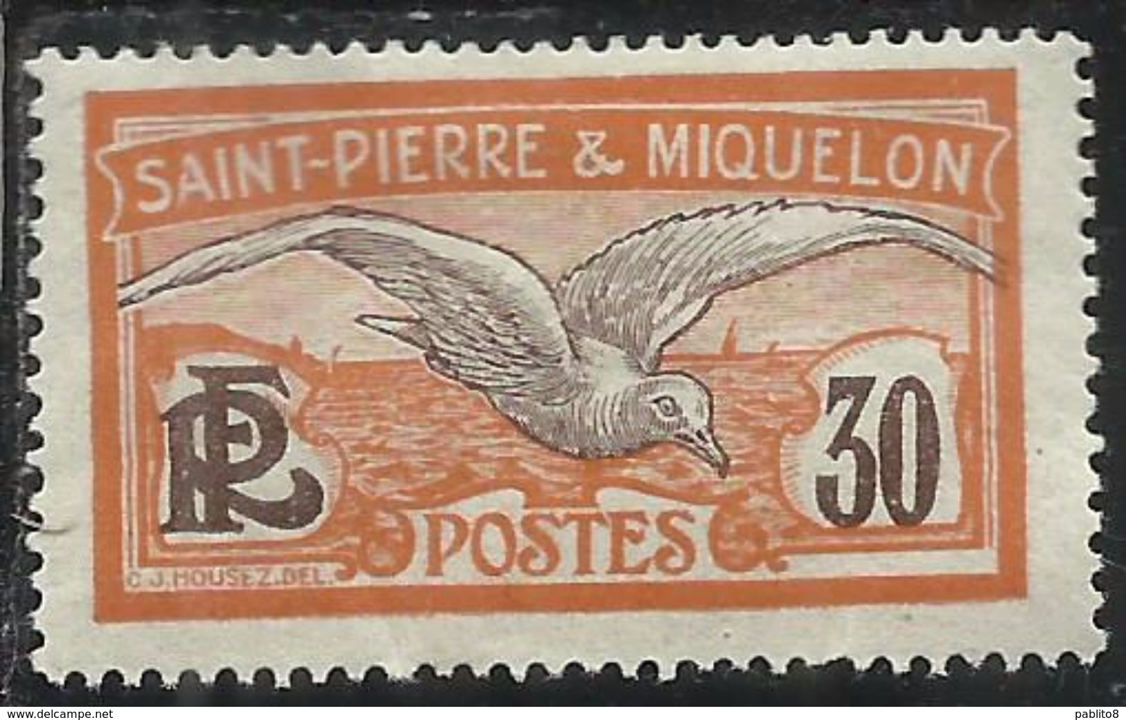 ST SAINT PIERRE AND ET MIQUELON 1909 1930 FULMAR PETREL CENT. 30 MH - Neufs