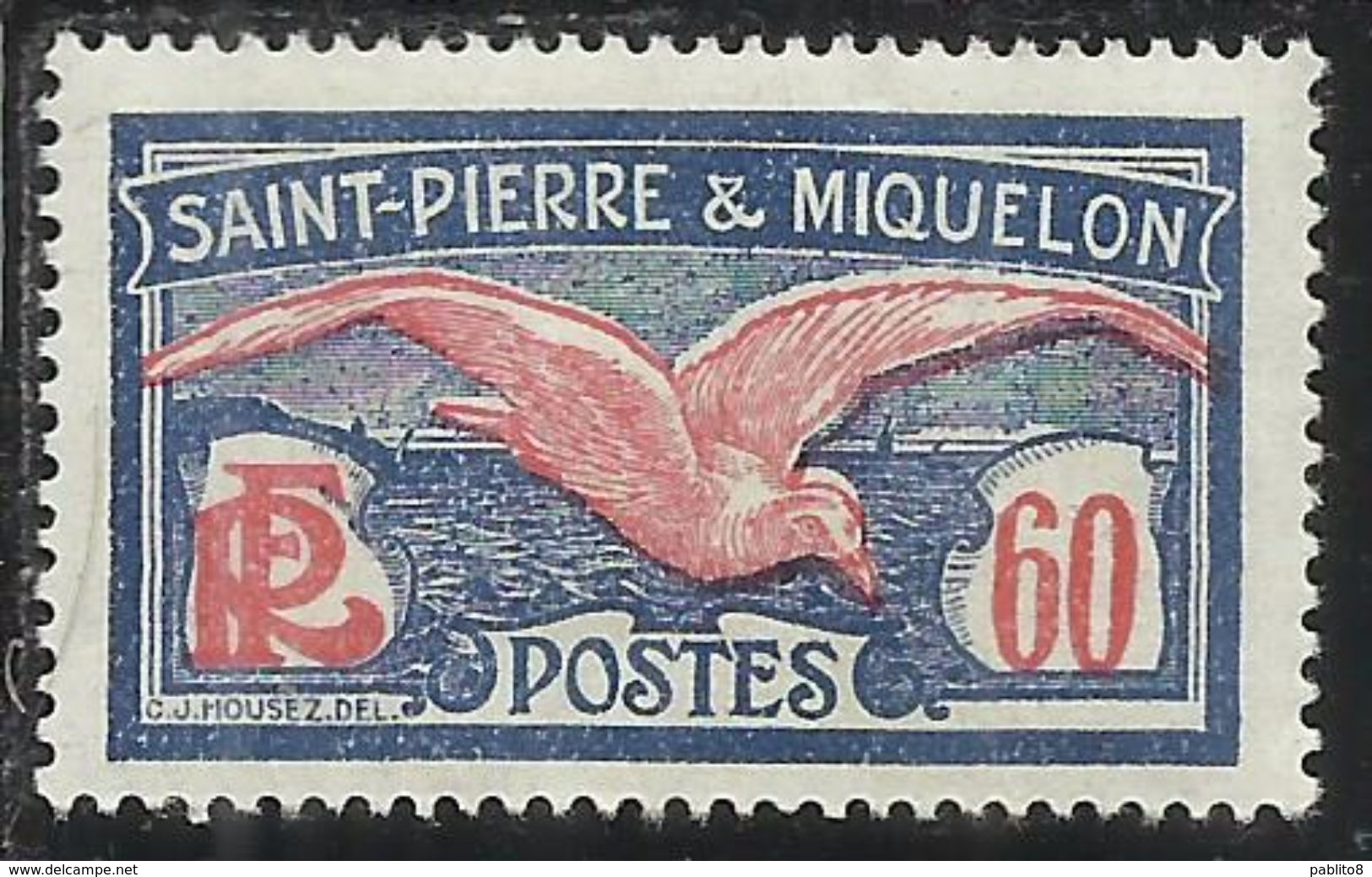 ST SAINT PIERRE AND ET MIQUELON 1909 1930 FULMAR PETREL CENT. 60 MLH - Unused Stamps
