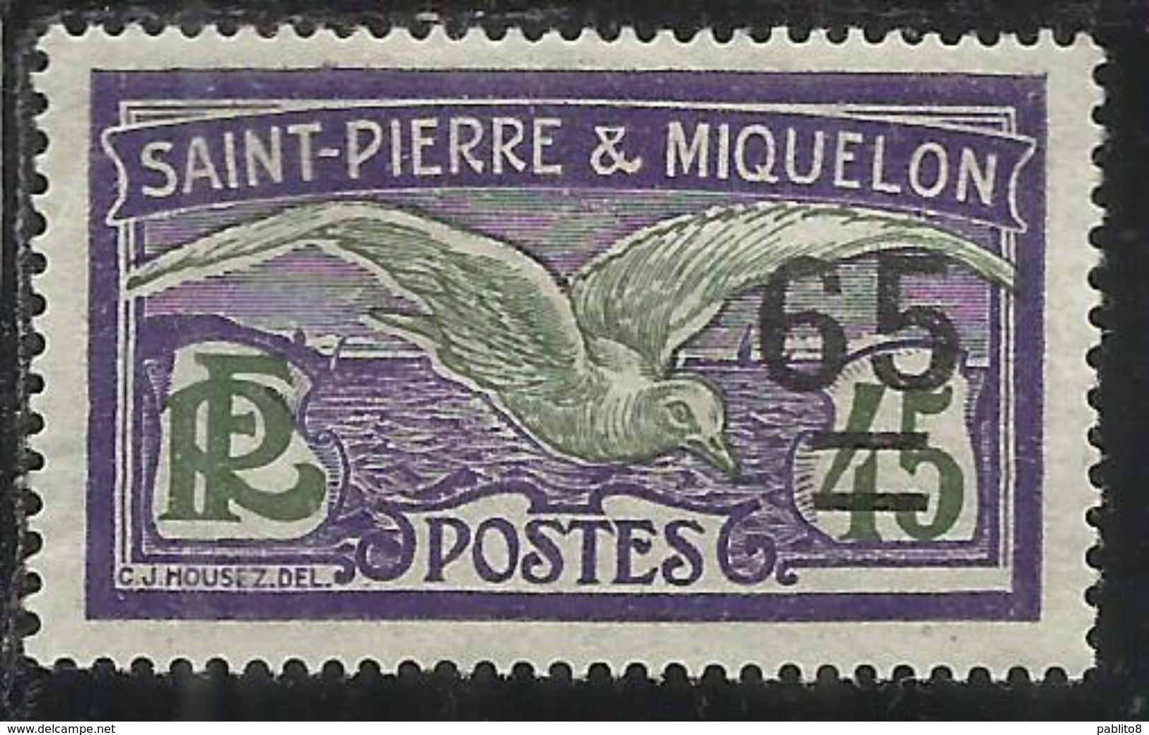 ST SAINT PIERRE AND ET MIQUELON 1924 1927 FULMAR PETREL SURCHARGE CENT. 65 ON 45c MH - Unused Stamps