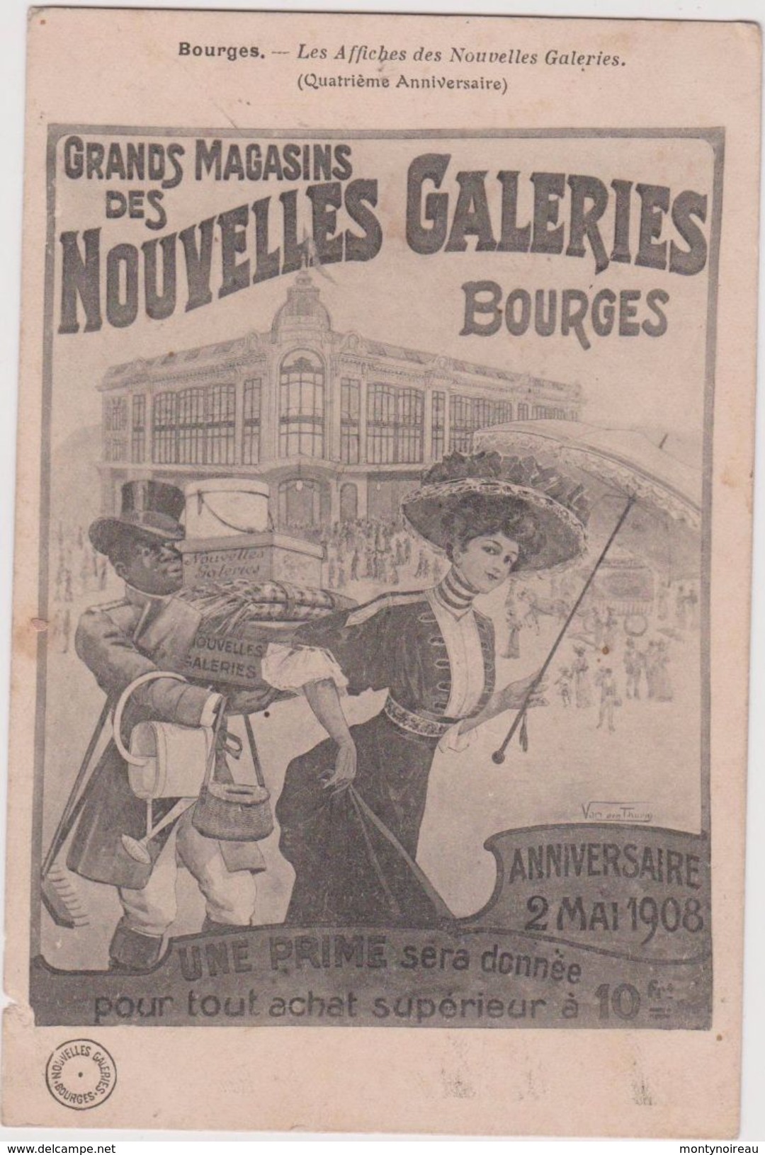 Cher : BOURGES : Affiche Nouvelles Galeries , Anniversaire 2  Mai 1908 - Bourges