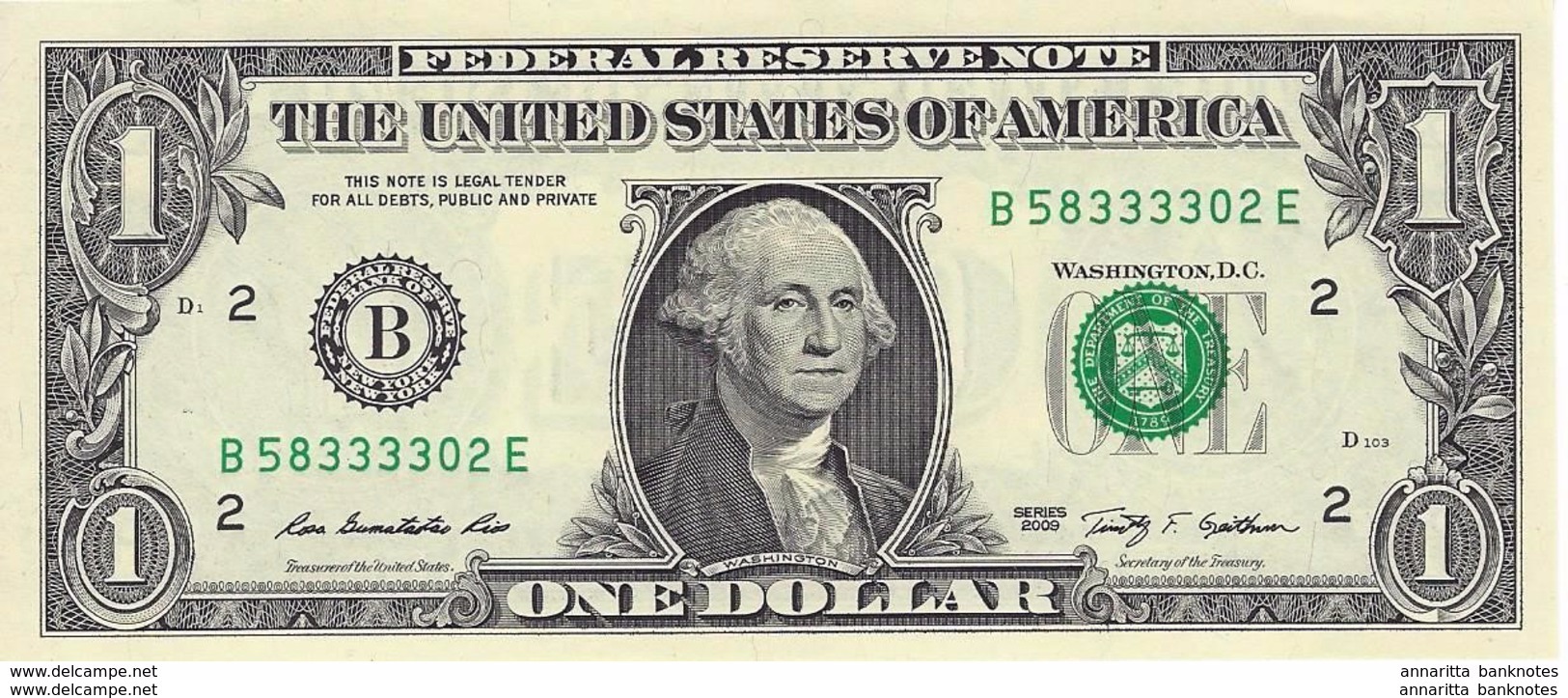 ÉTATS UNIS 1 DOLLAR 2009 P-530B NEUF NEW YORK [ US530B ] - Federal Reserve Notes (1928-...)