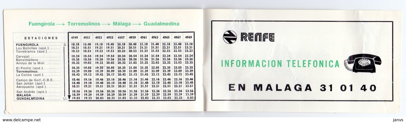 Dienstregeling Metro Madrid - Guadalmedina Malaga Fuengirola Julio 1976 - Europa