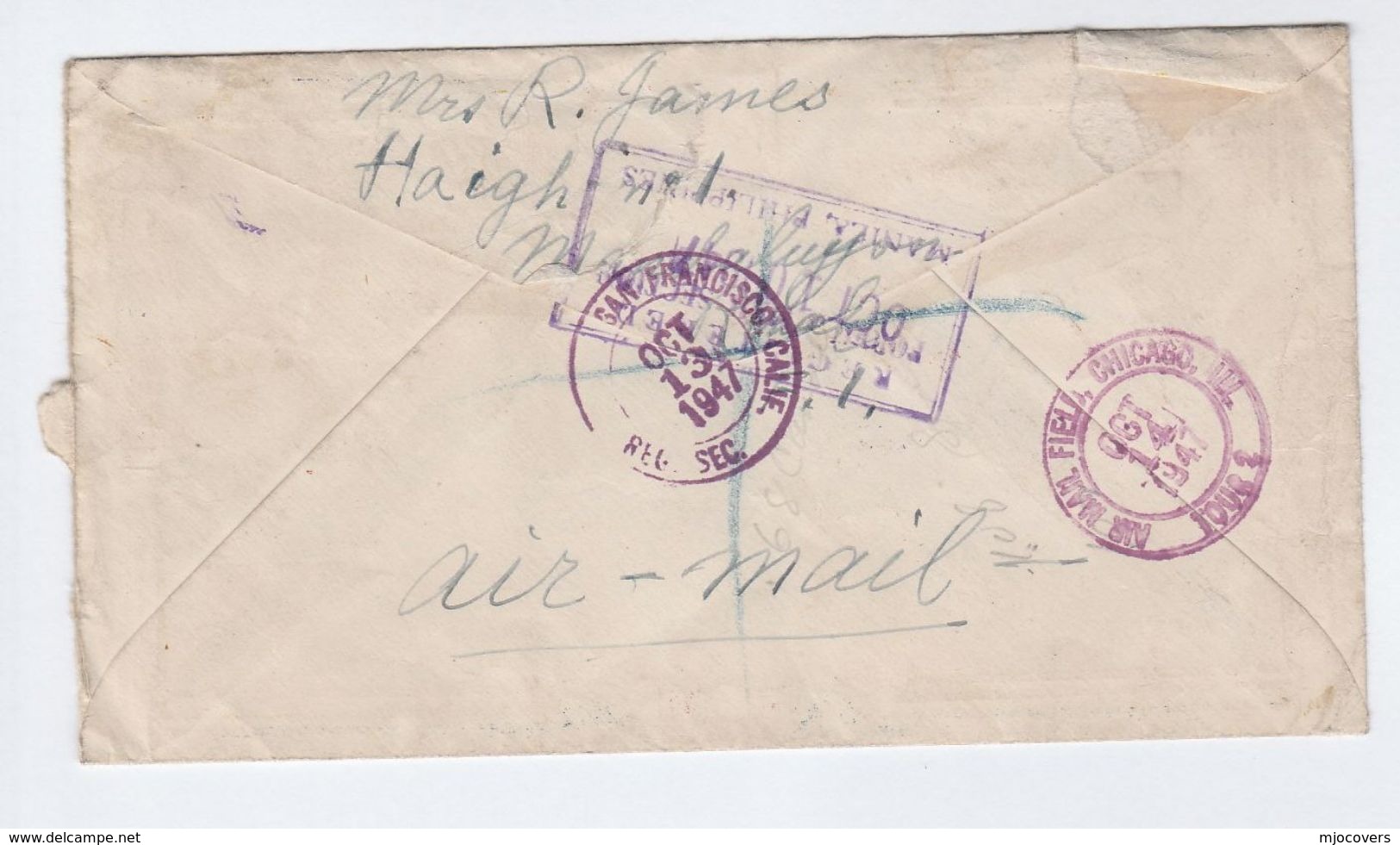 1947 REGISTERED Airmail PHILIPPINES COVER To  FLYING SCHOOL RAF LITTLE RISSINGTON GB Chicago Usa Aviation Stamps Flight - Philippines