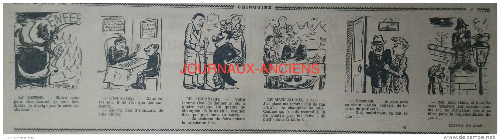 1942 Journal GRINGOIRE - COLLABORATION - DJIBOUTI CAPITALE DE LA FIDÉLITÉ - DESSIN CAB STALINE CHURCHILL - PUB LUSTUCRU - Documents Historiques