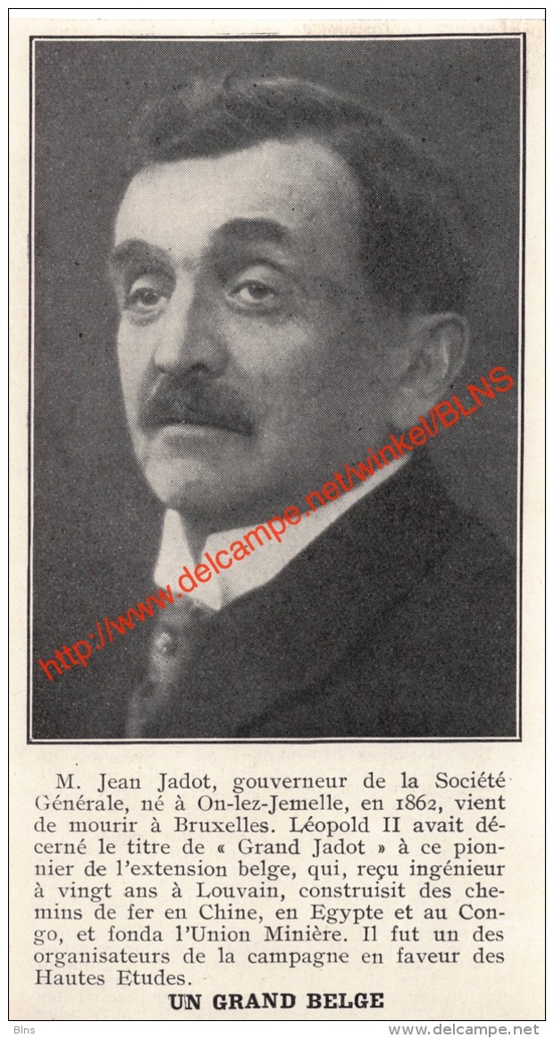 Jean Jadot - Gouverneur De La Société Générale  - 1932- Illustration 7.5x14cm - Documents Historiques