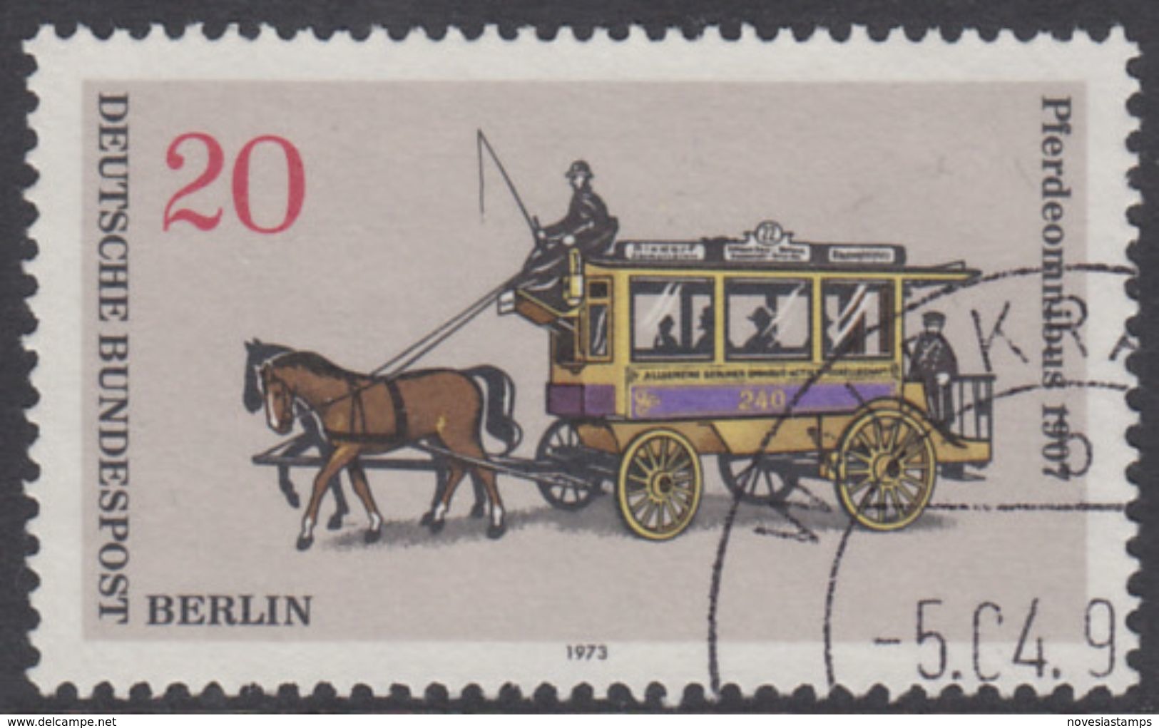 !b! BERLIN 1973 Mi. 446 USED SINGLE (m) - Berlin Public Transport: Busses - Horse Driven Bus - Oblitérés