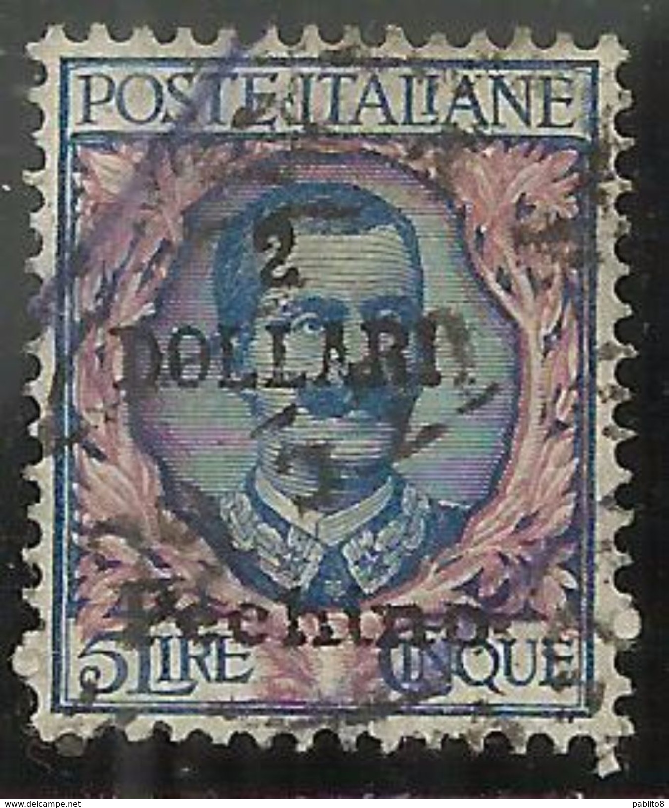 PECHINO BEIJING 1919 1920 SOPRASTAMPATO D'ITALIA ITALY OVERPRINTED 2 DOLLARI DOLLARS SU LIRE 5 USATO USED CERTIFICATO - Pechino