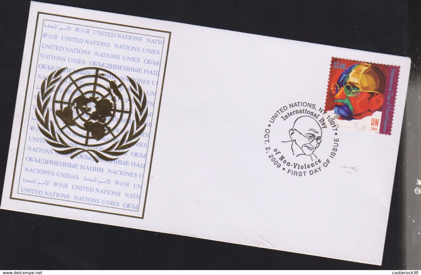 O) 2009 UNITED NATIONS- NEW YORK, MAHATMA GANDHI-INDU THINKER, INTERNATIONAL DAY OF NON VIOLENCE, FDC XF - Brieven En Documenten