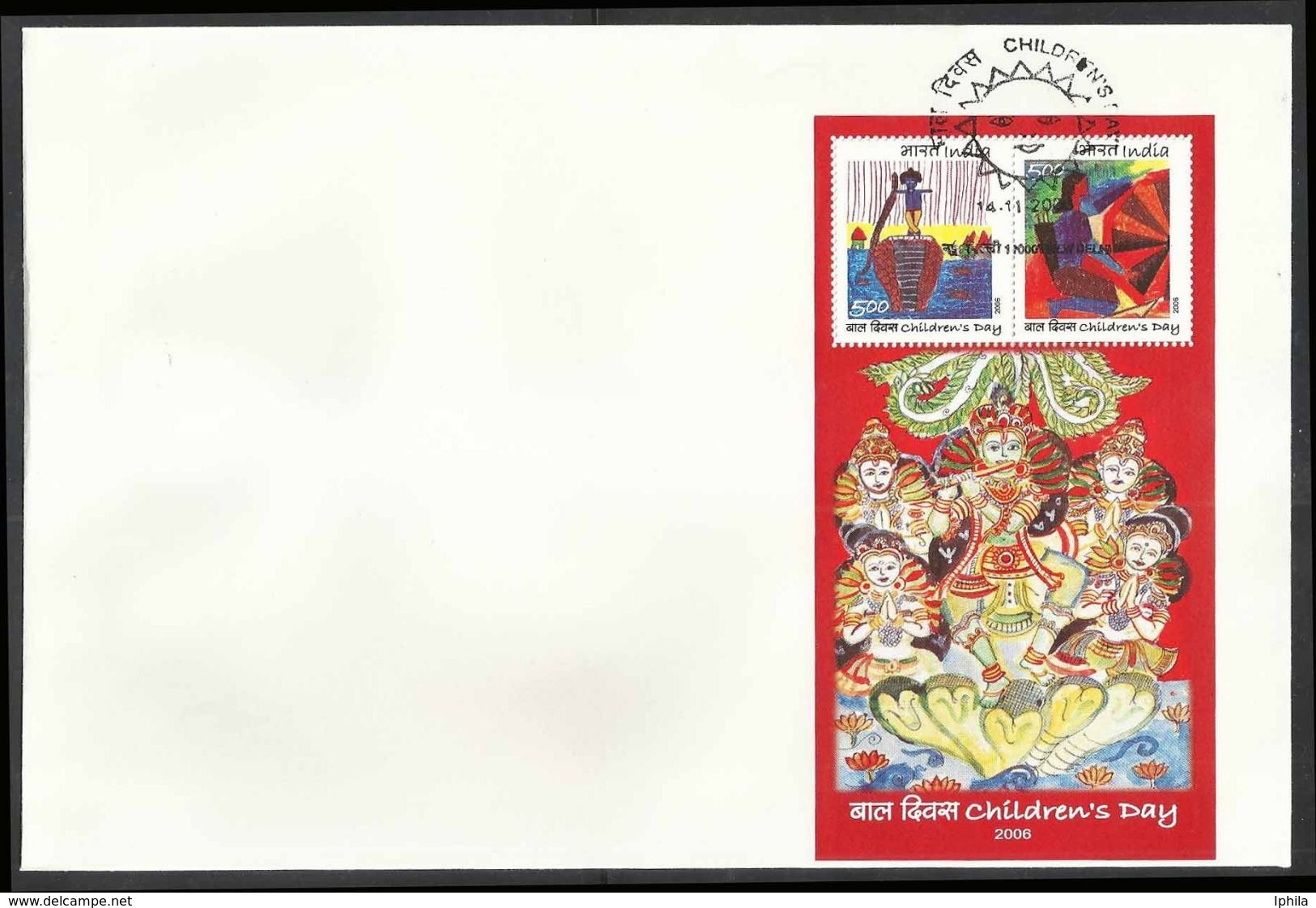 Children Day 2006 MS FDC Miniature Sheet FDC              Mahabharata Child Art India Indien Inde God Lord Hare Krishna - FDC