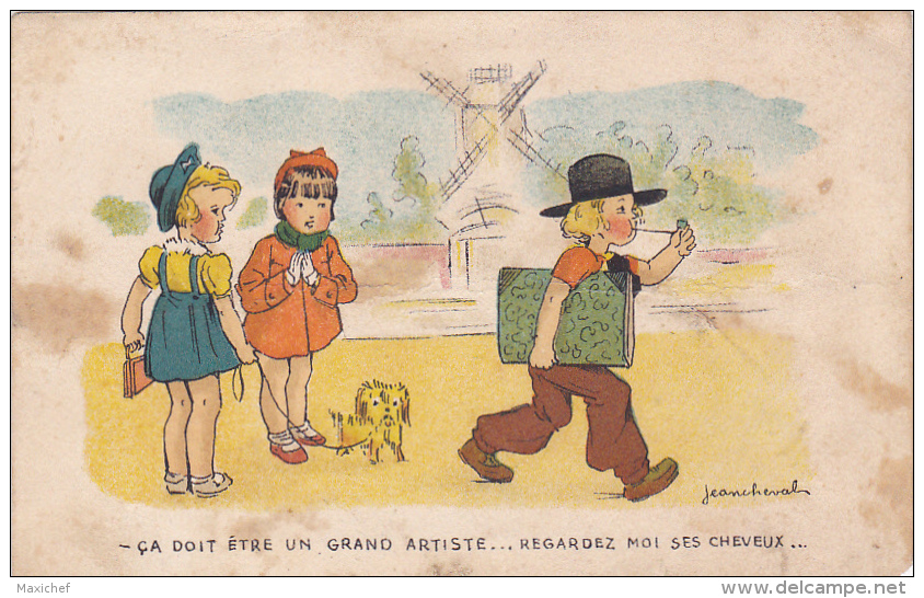 Carte Illustrée Par Jean Cheval - Ca Doit être Un Grand Artiste.... Degardez Moi Ses Cheveux (fillettes, Chien, Peintre) - Cheval