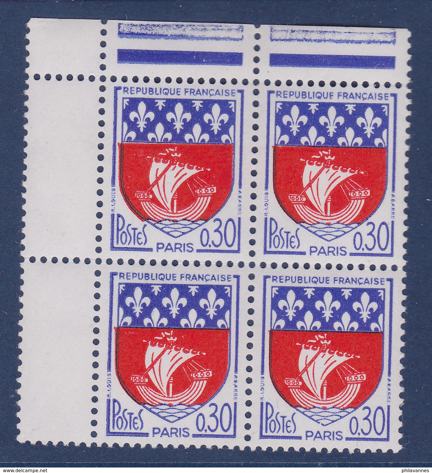 France, Petite Varieté,  Blason De Paris, N° 1354 B, Rouge Sortant Du Blason; Bloc De 4( 15039/16.3) - Telegraaf-en Telefoonzegels