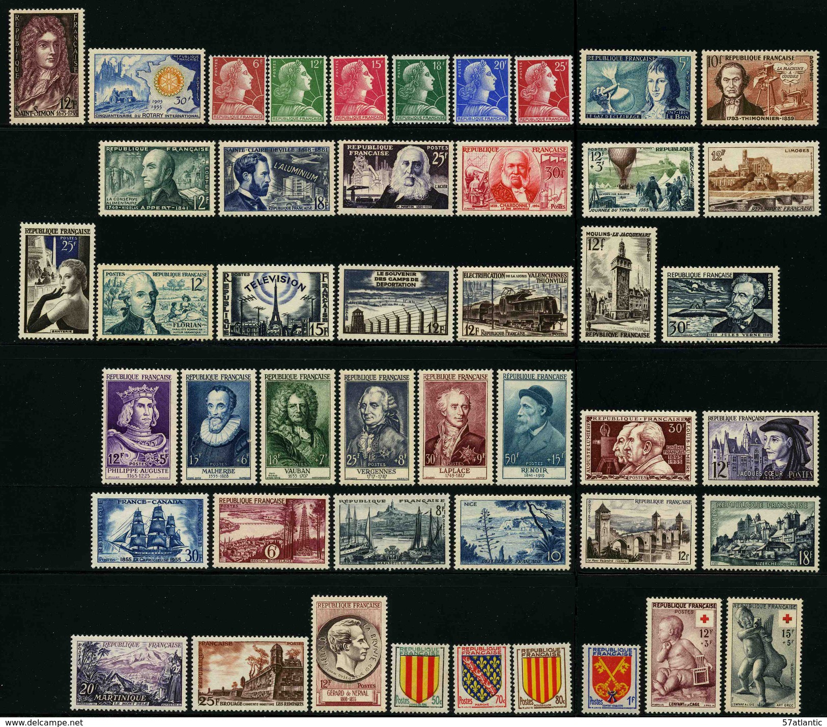 FRANCE - ANNEE COMPLETE 1955 - YT 1008 à 1049 ** - 46 TIMBRES NEUFS ** - 1950-1959