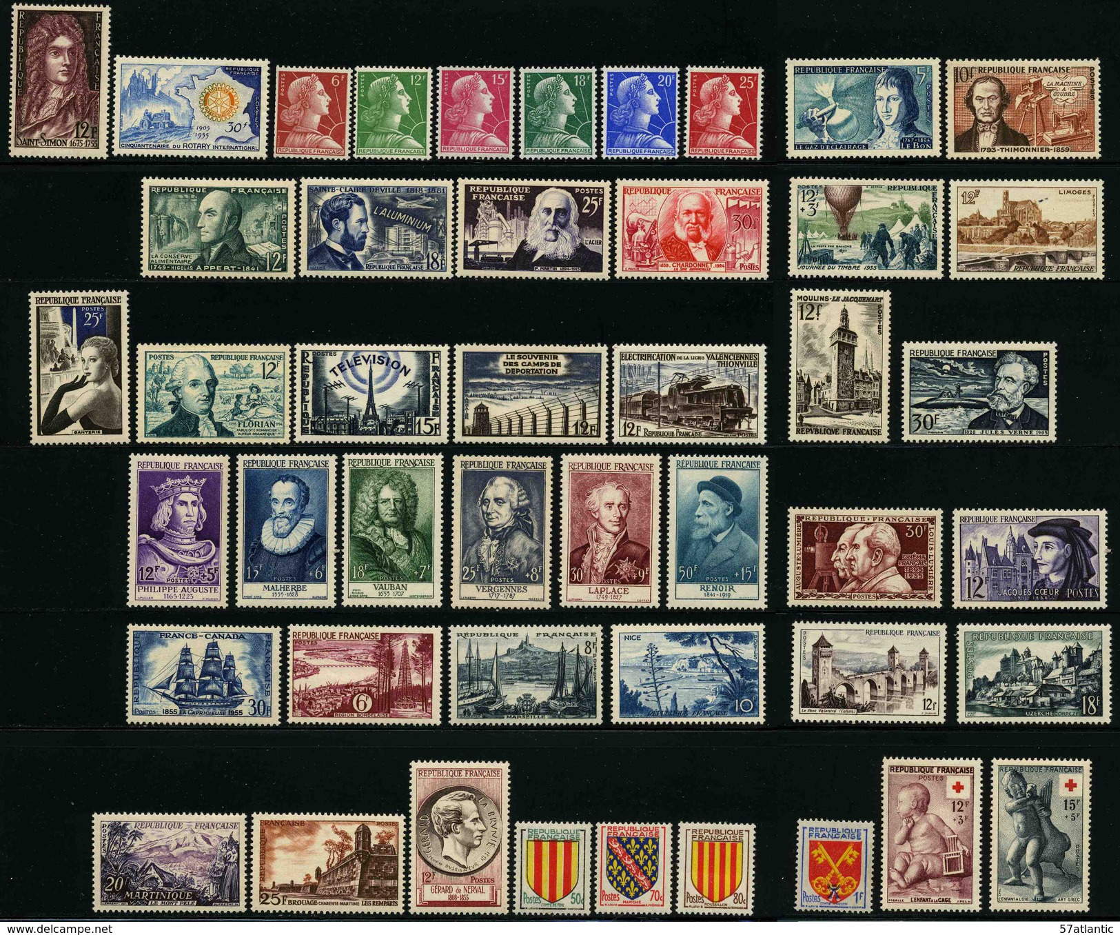 FRANCE - ANNEE COMPLETE 1955 - YT 1008 à 1049 ** - 46 TIMBRES NEUFS ** - 1950-1959