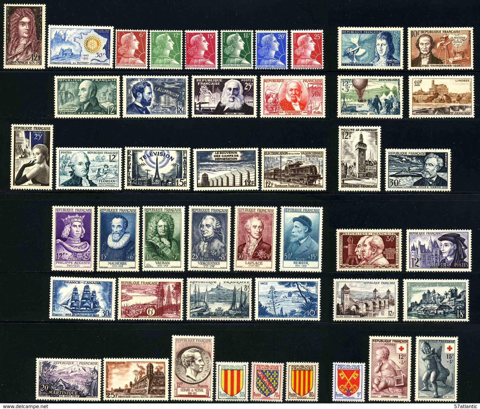 FRANCE - ANNEE COMPLETE 1955 - YT 1008 à 1049 ** - 46 TIMBRES NEUFS ** - 1950-1959