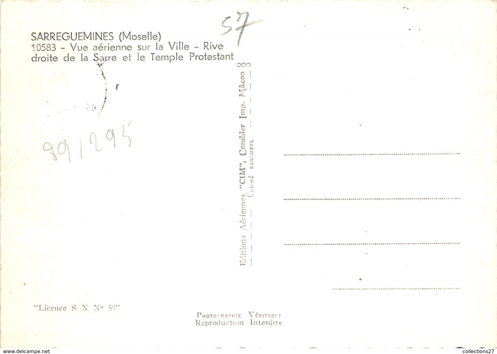 57-SARREGUEMINES- VUE  AERIENNE SUR LA VILLE, RIVE DROITE DE LA SARRE ET LE TEMPLE PROTESTANT - Sarreguemines
