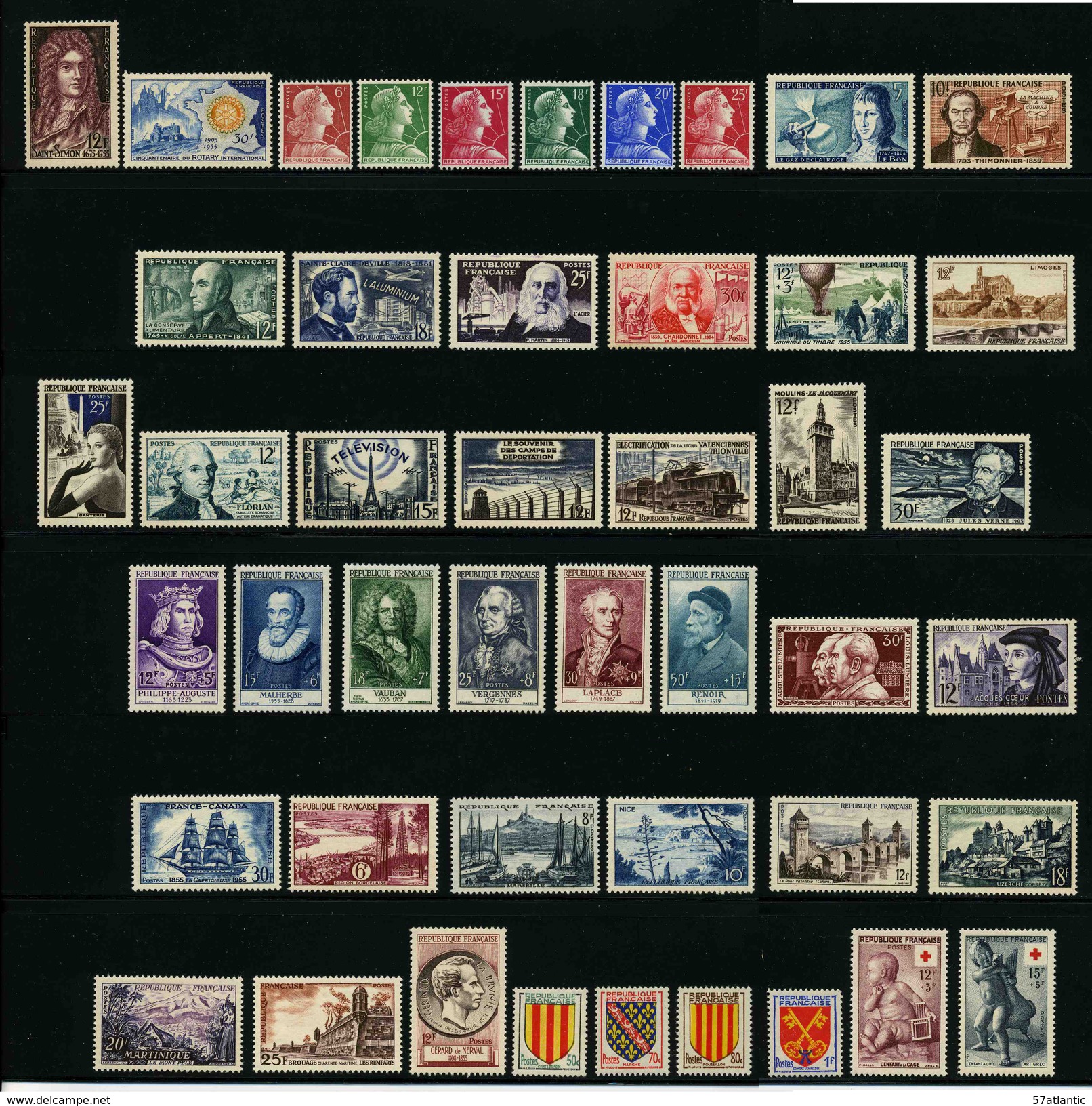 FRANCE - ANNEE COMPLETE 1955 - YT 1008 à 1049 ** - 46 TIMBRES NEUFS ** - 1950-1959