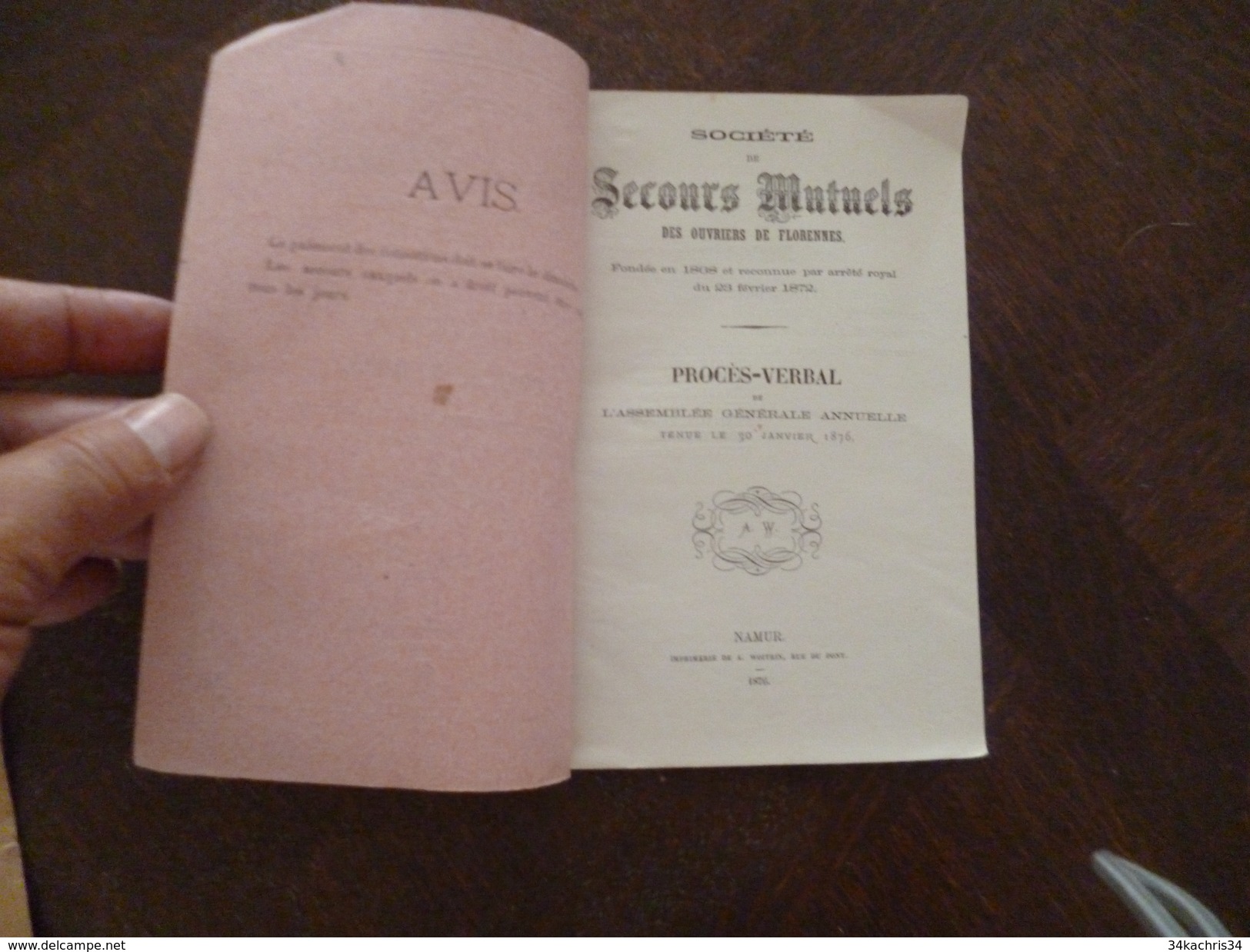 Namur Belgique 1876 Procès Verbal 30/01/1876 Société De Secours Mutuels Des Ouvriers De Florennes 22 P TBE - Manuscripten