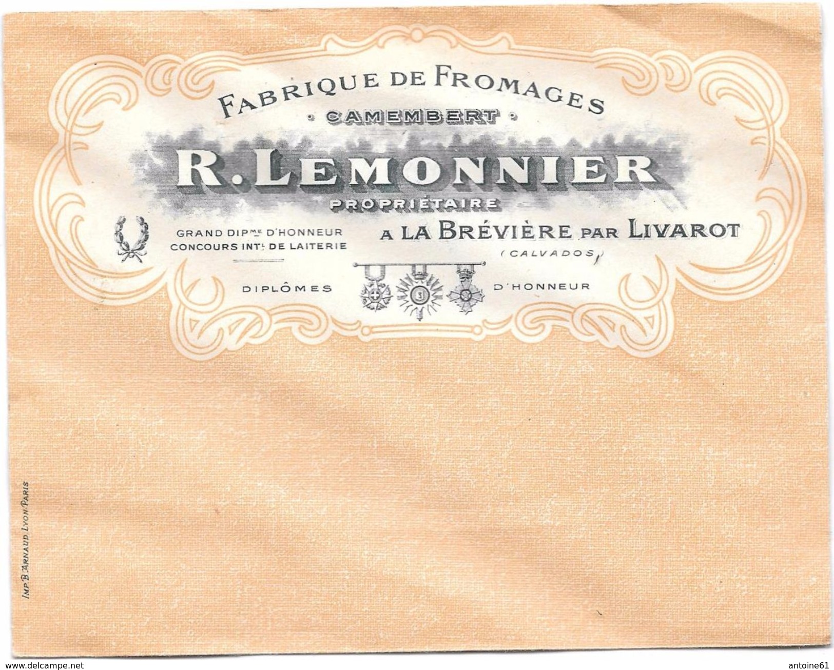 Enveloppe Publicitaire -- Fabrique De Fromages "Camembert "- R. LEMONNIER à La Breviere Par Livarot - Publicités