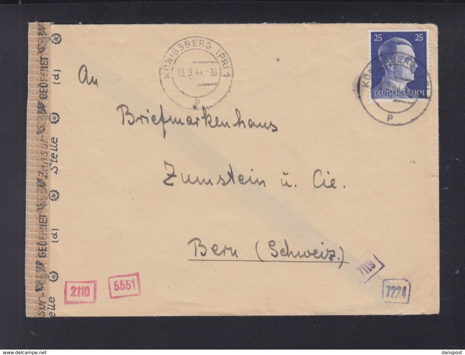 Dt. Reich Brief 1944 Königsberg Nach Bern Zensur - Covers & Documents