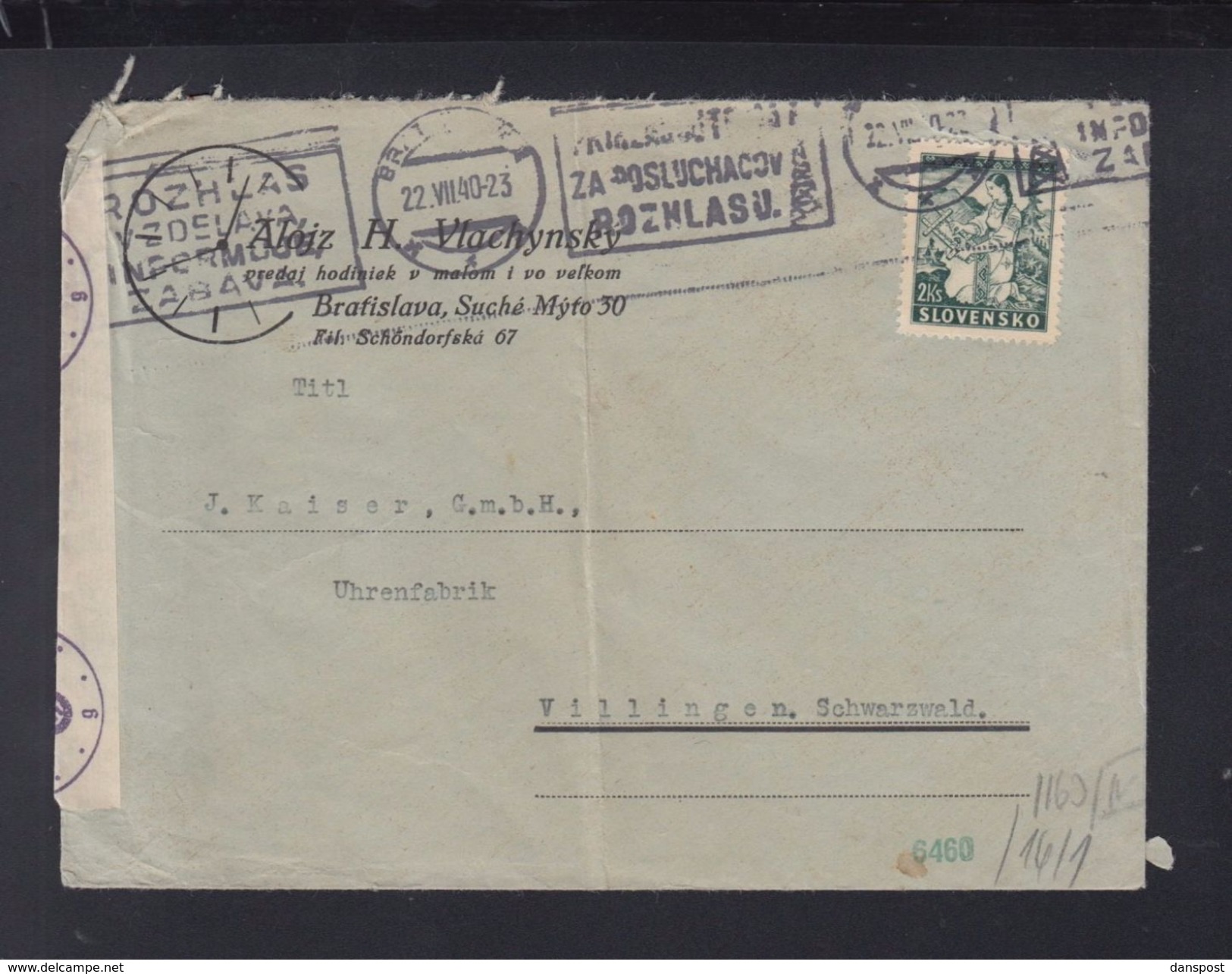 Slovakia Cover 1940 Bratislava To Germany Censor - Cartas & Documentos