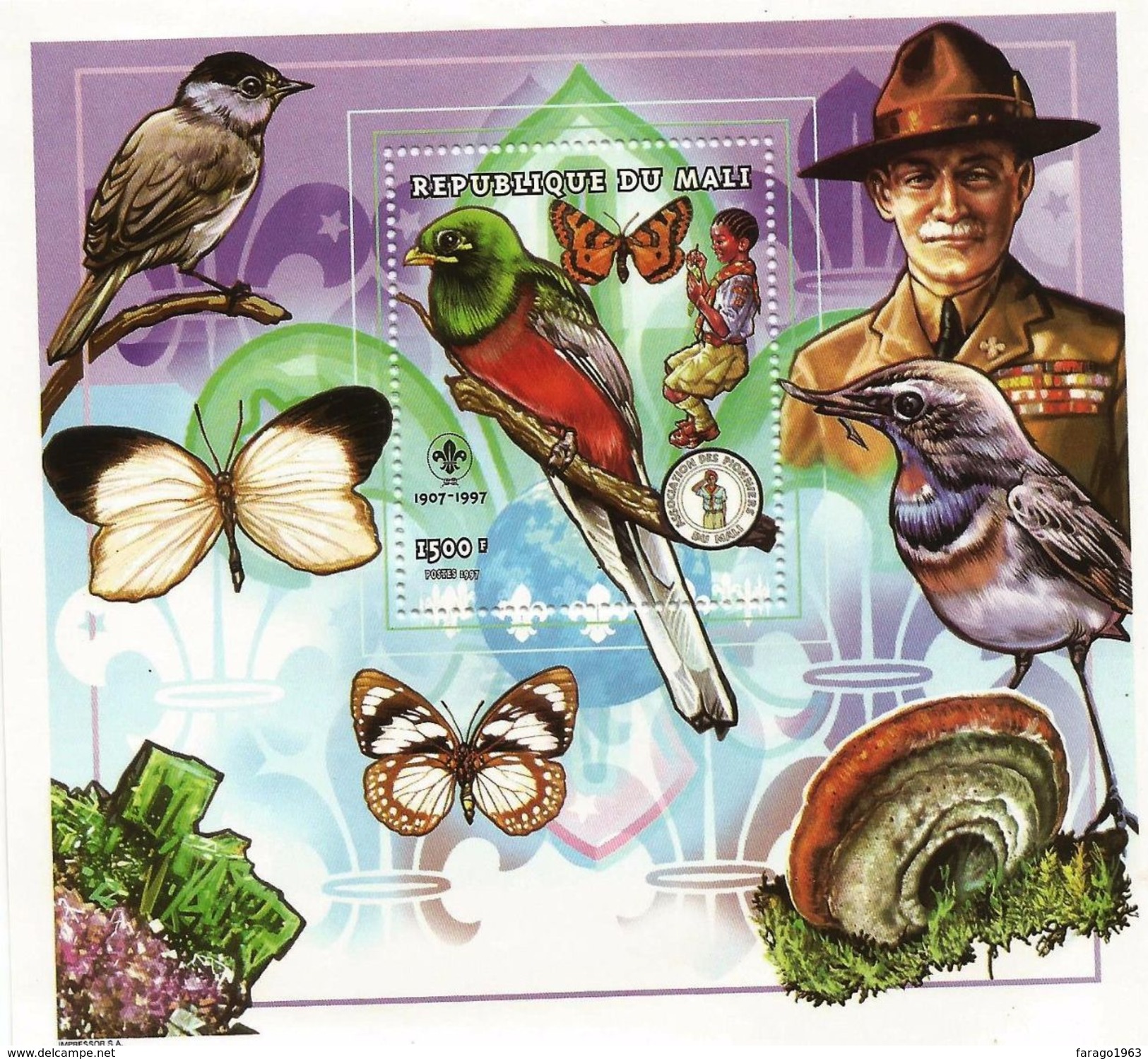 1997 Mali Boy Scouts And Birds Mushrooms Souvenir Sheet Of 1 MNH - Malí (1959-...)