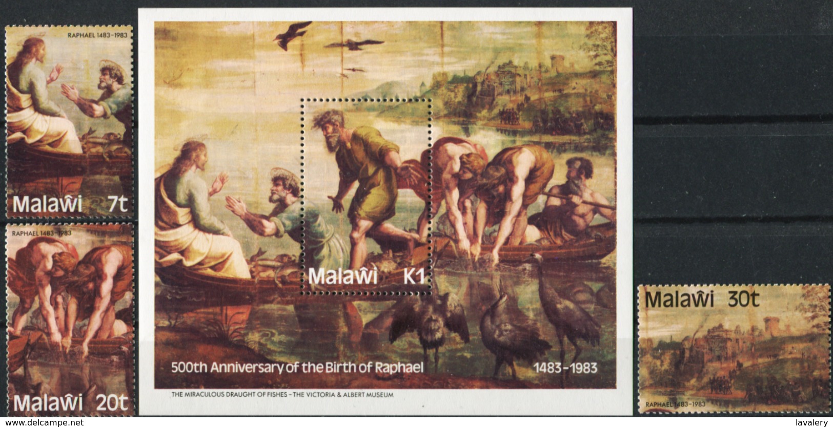 MALAWI 1983 500th Anniversary Of The Birth Of Rafael Miraculous Draught Of Fishes Paintings Art Birds Animals Fauna MNH - Other & Unclassified