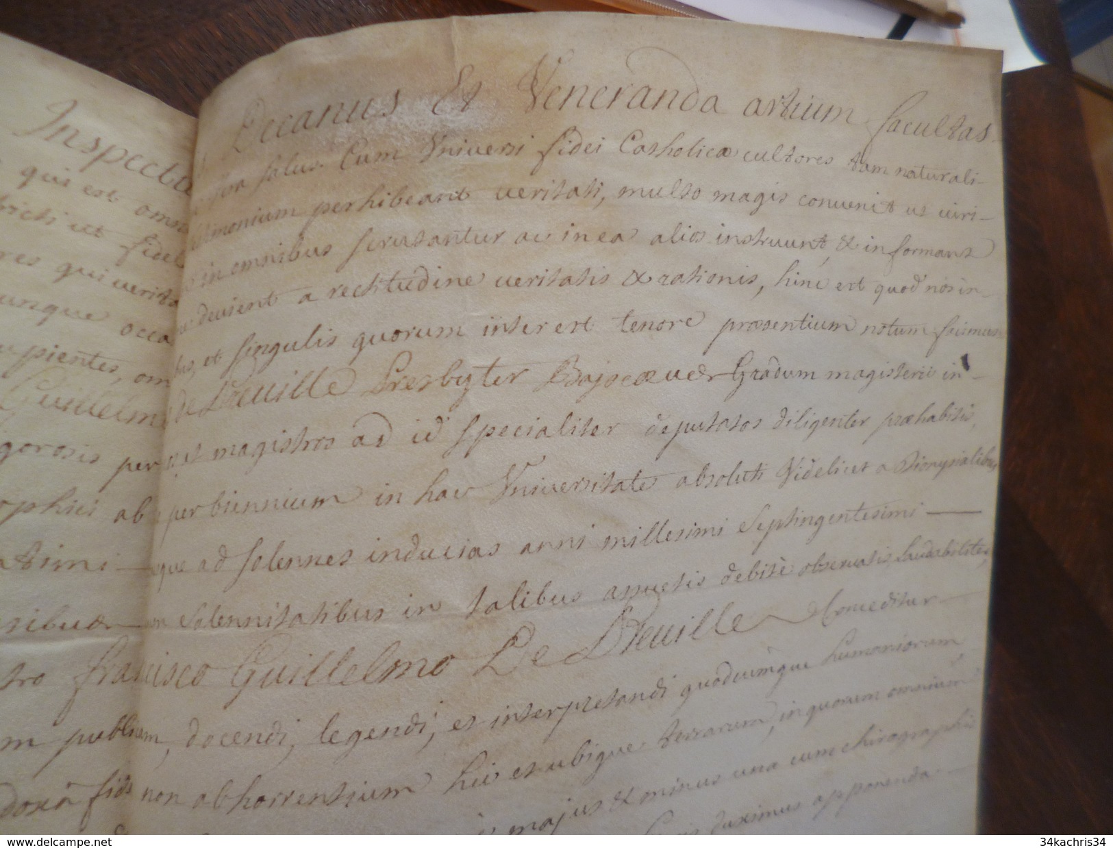 Normandie 12/11/1720 Parchemin Velin Manuscrit Diplôme Es Arts Faculté Caen Guillaume De Prèville Prêtre Bayeux - Diploma & School Reports