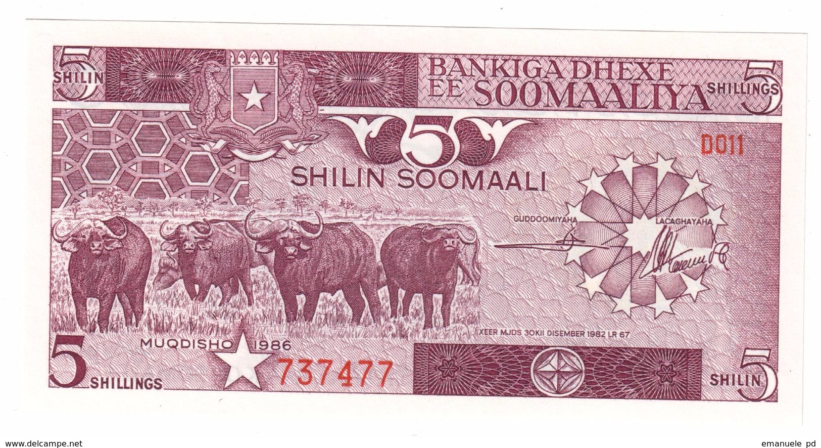 Somalia 5 Shillings 1986 UNC .C. - Somalie