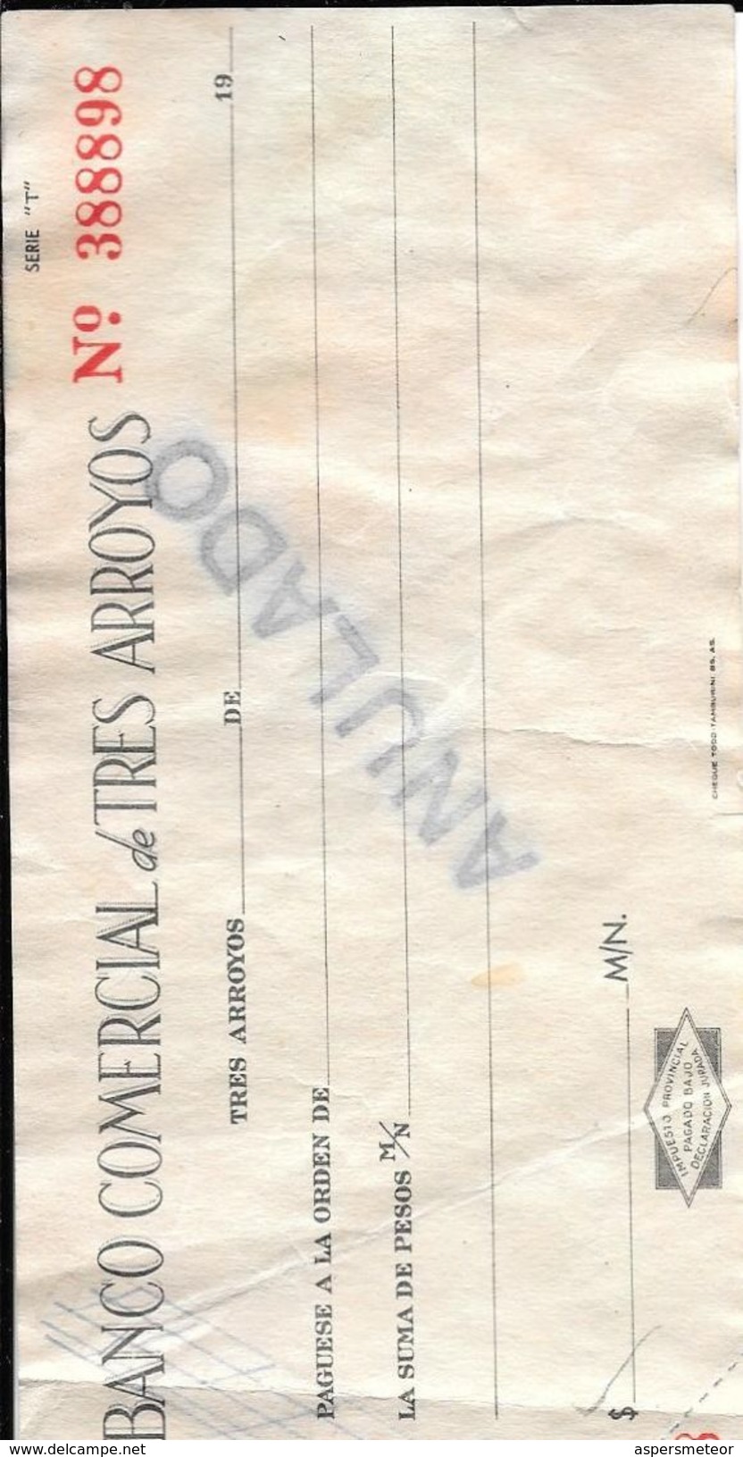 BANCO COMERCIAL DE TRES ARROYOS ARGENTINA L'ARGENTINE CIRCA 1920 ORIGINAL - Cheques En Traveller's Cheques