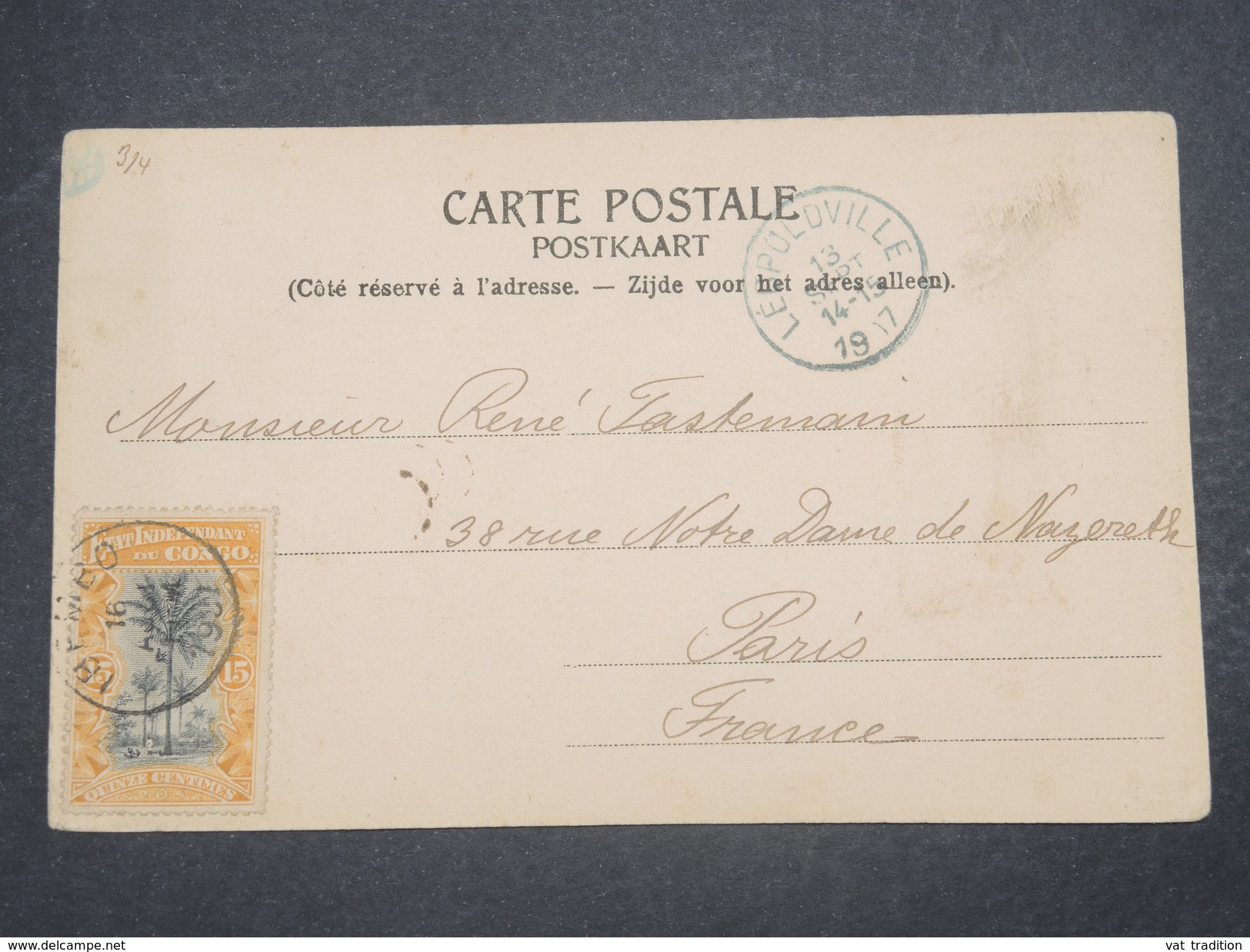 CONGO BELGE - Oblitération De Léopoldville Sur Carte Postale Pour La France En 1917 - L 9790 - Lettres & Documents