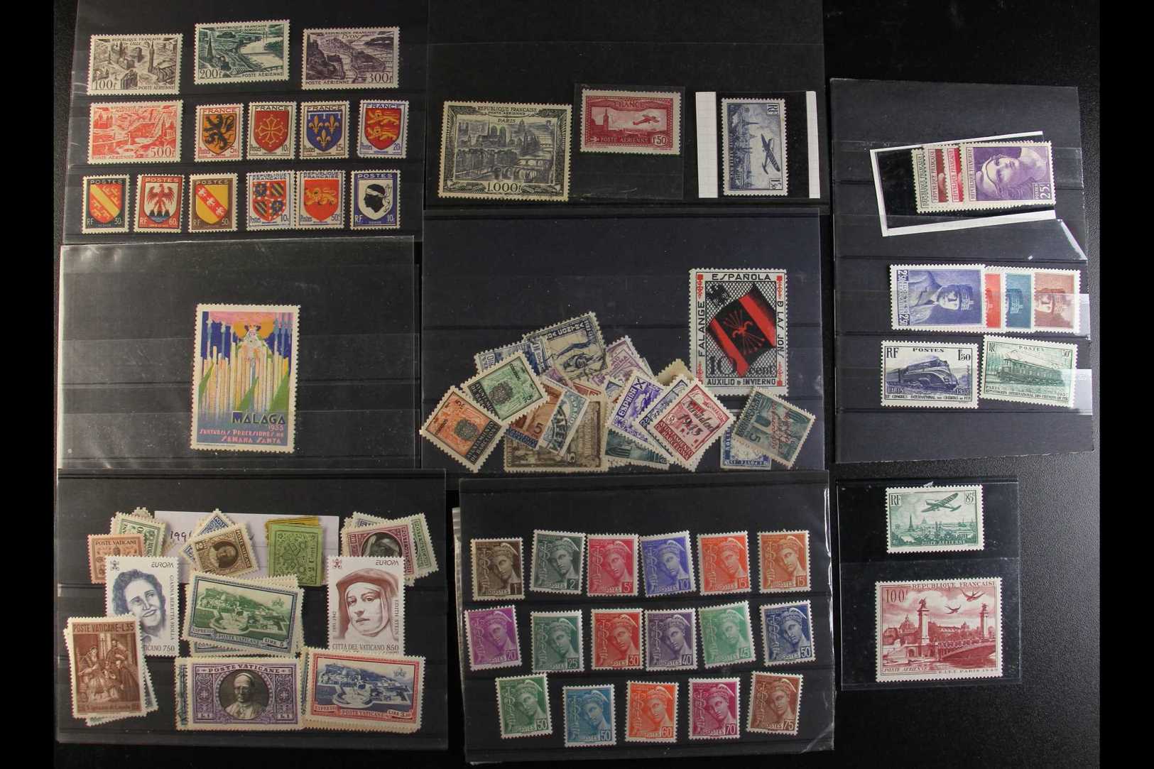 5094 A LITTLE "CHRISTMASSEY" BOX Containing Mostly 20th Century France, Spain, And Vatican Mint Or Used Stamps On Cards, - Other & Unclassified