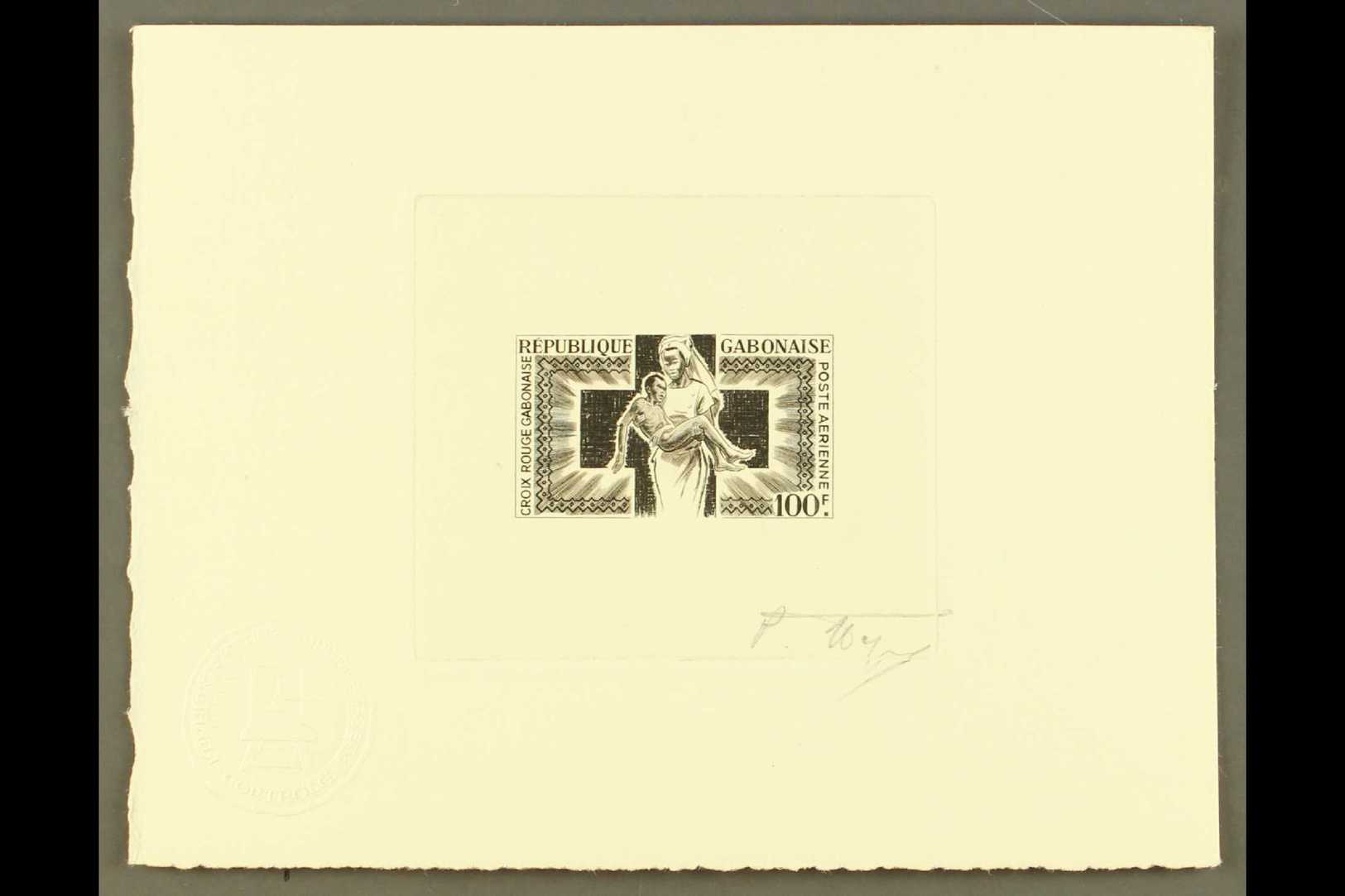 5119 RED CROSS GABON 1965 100f Red Cross Airmail, ARTIST SIGNED BLACK PROOF, As Yvert 36, Clean & Fine. For More Images, - Unclassified