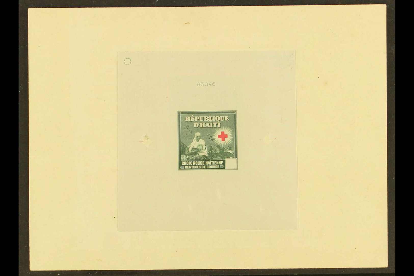 5120 RED CROSS HAITI 1945 MASTER DIE PROOF In Dark Blue-green (5c Issued Colour), Blank Value Tablet, As Scott 361/7, Mo - Unclassified