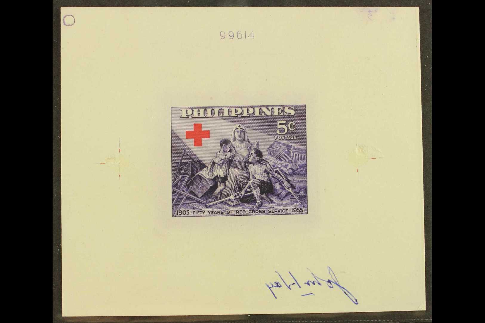 5125 RED CROSS Philippines 1956 MASTER DIE PROOF 5c Violet, As Scott 627, Mounted On Card, Slightly Cut Down, Clean & Fi - Unclassified