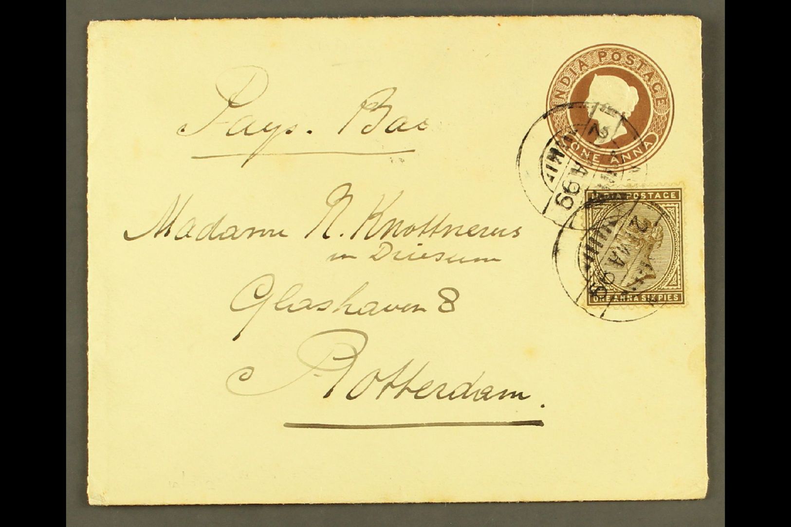 5139 1899 (21 Mar) India 1a Postal Stationery Envelope, Uprated With 1a6p Adhesive, To Rotterdam, Tied By Aden Cds's; On - Aden (1854-1963)