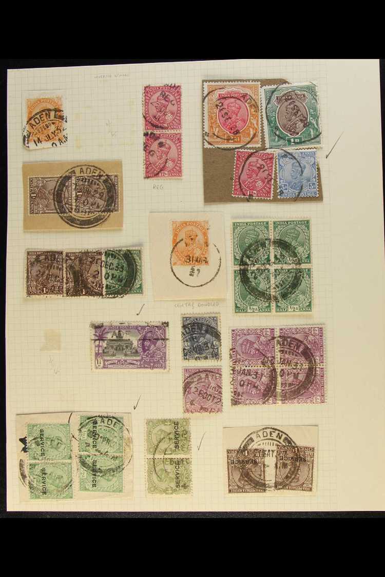 5145 INDIA USED AT ADEN. A Beautiful Collection Of Indian QV To KGV Stamps Arranged On 5 Old Album Pages Including Some - Aden (1854-1963)